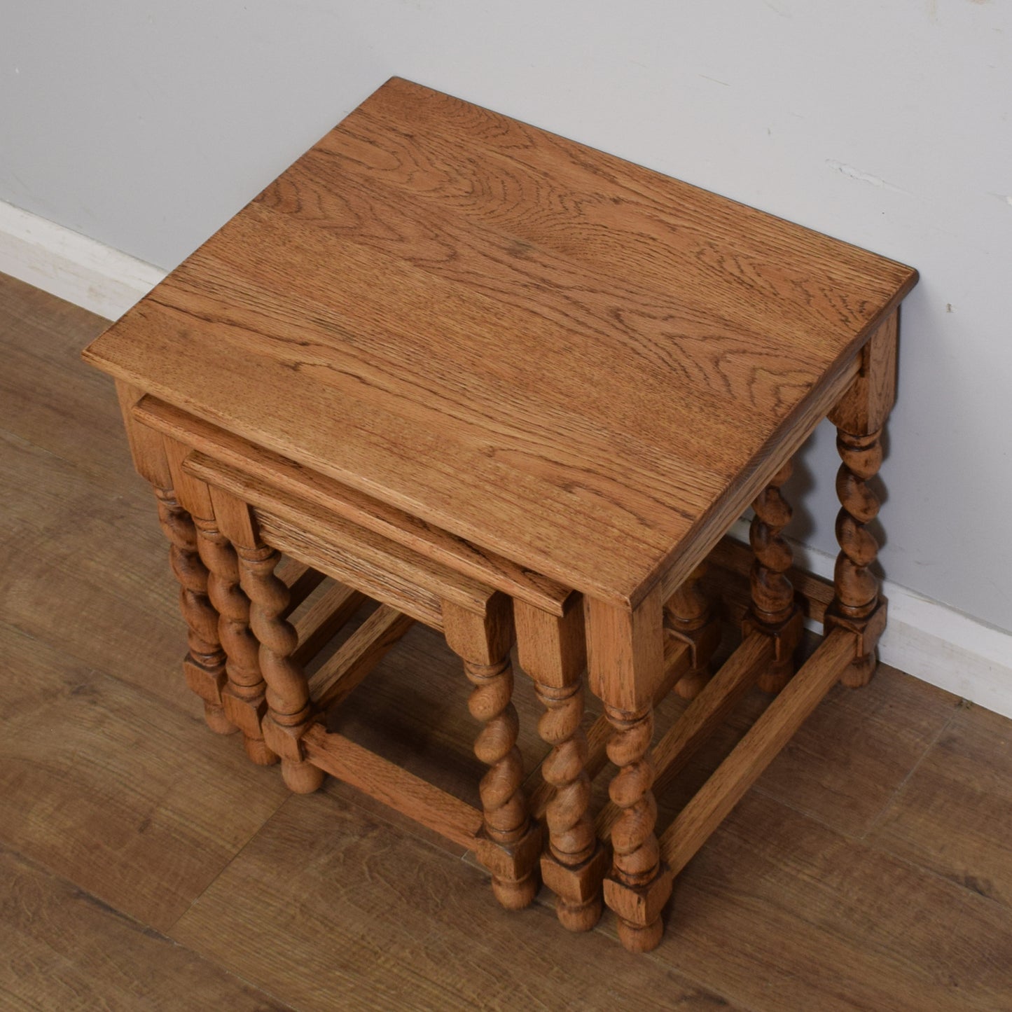 Restored Oak Barley Twist Nest Of Tables