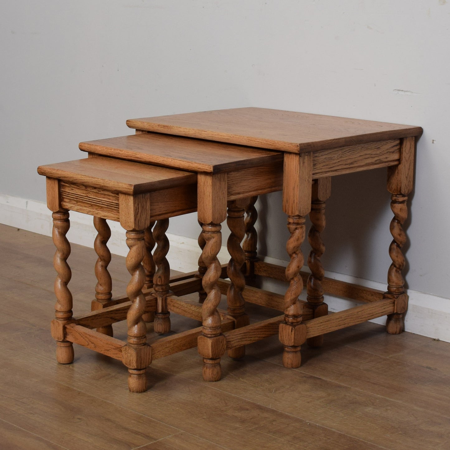 Restored Oak Barley Twist Nest Of Tables