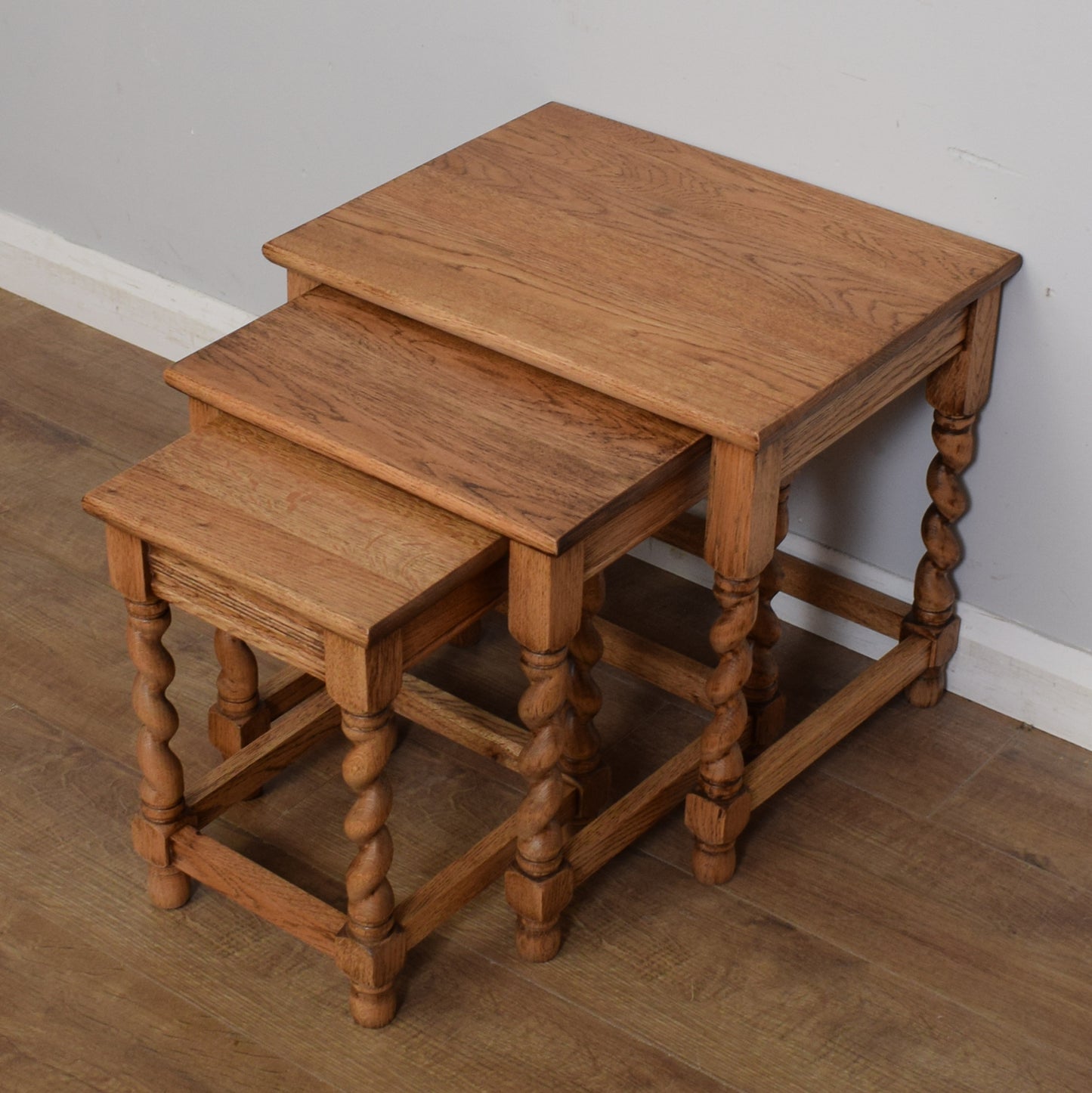 Restored Oak Barley Twist Nest Of Tables