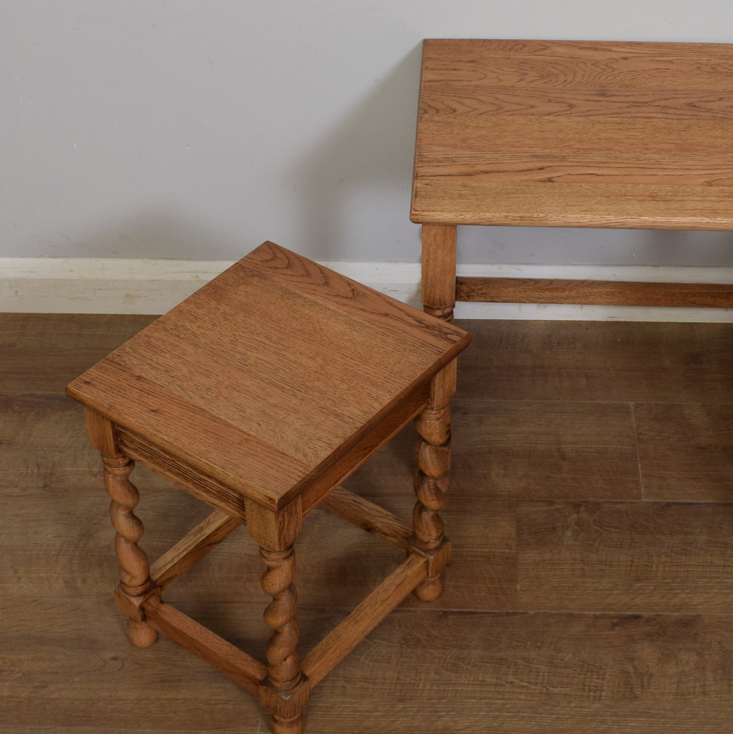 Restored Oak Barley Twist Nest Of Tables