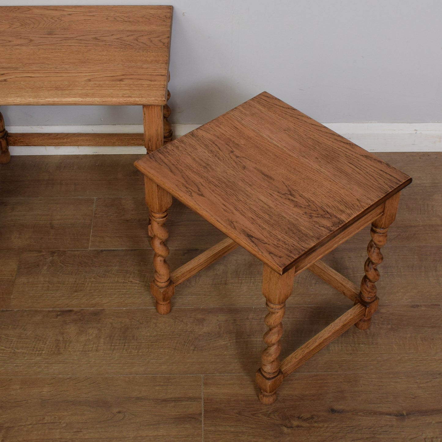 Restored Oak Barley Twist Nest Of Tables