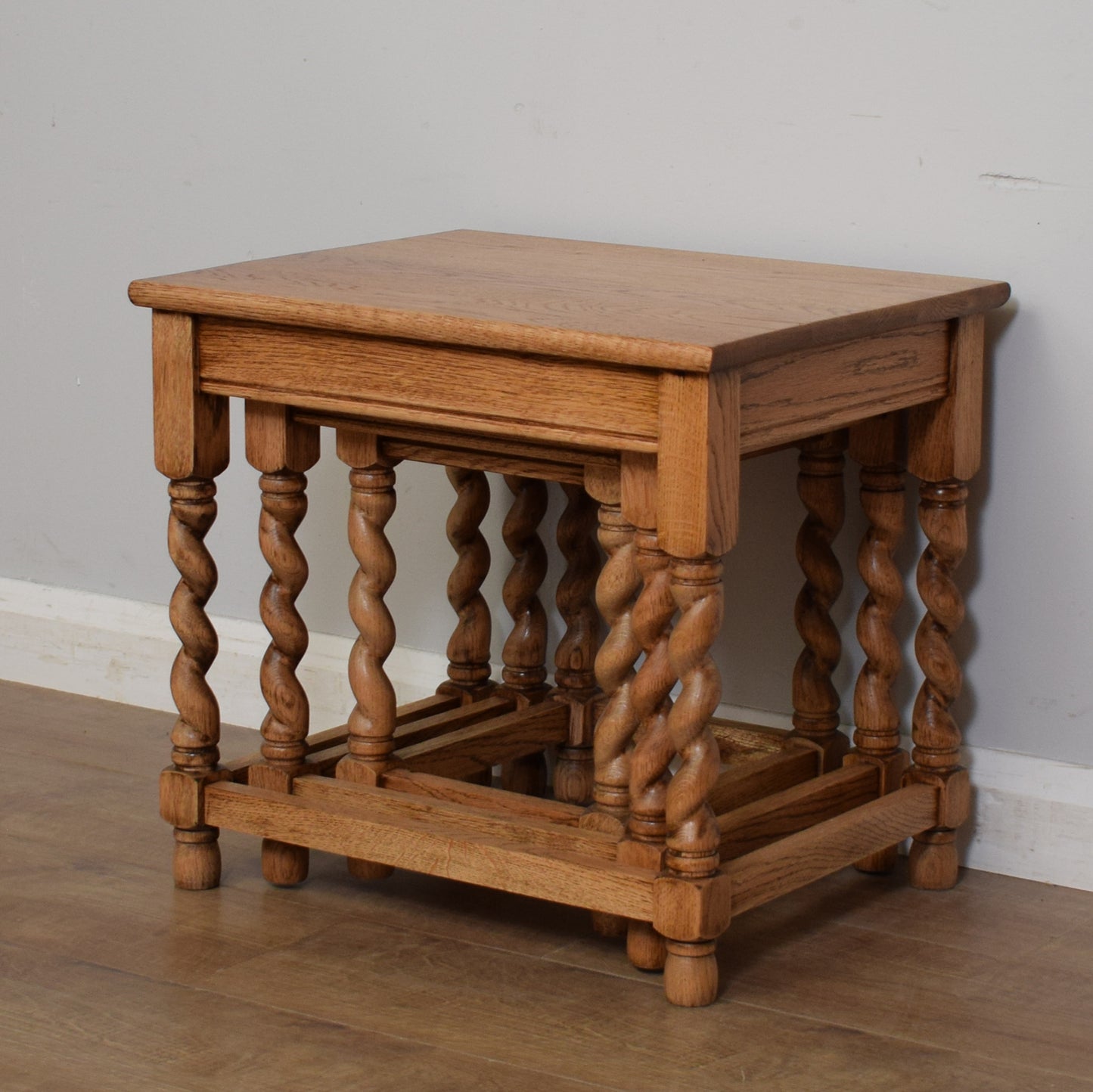 Restored Oak Barley Twist Nest Of Tables