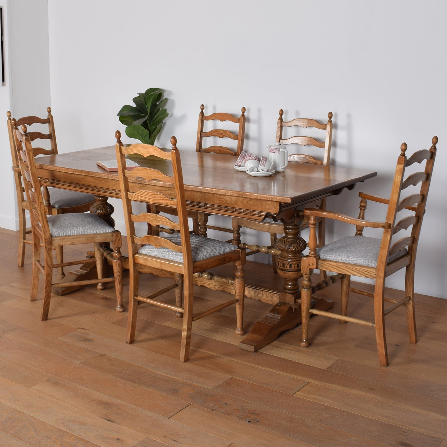 Oak Dining Table with Six Chairs