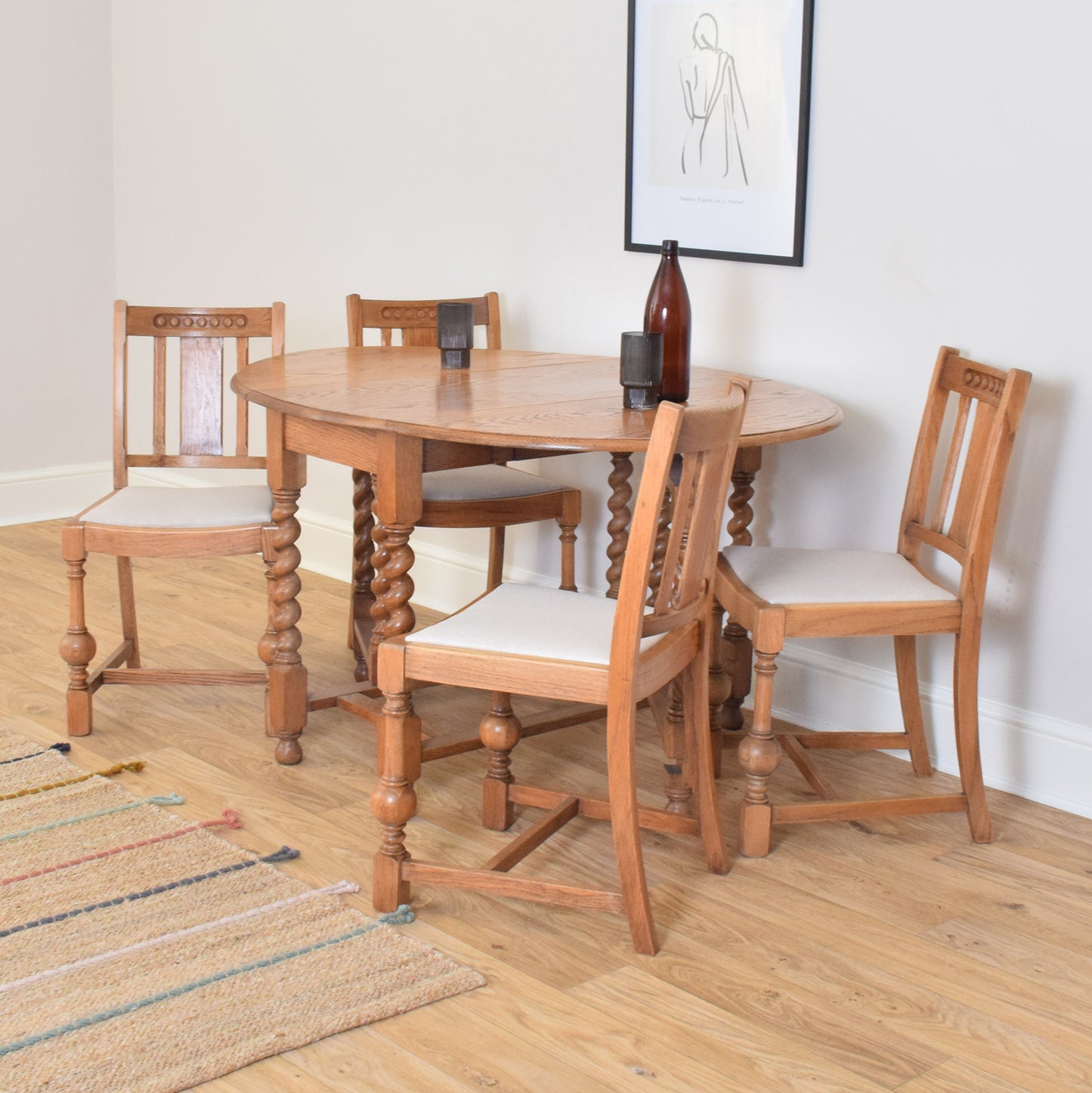 Restored Draw Leaf Table and Four Chairs