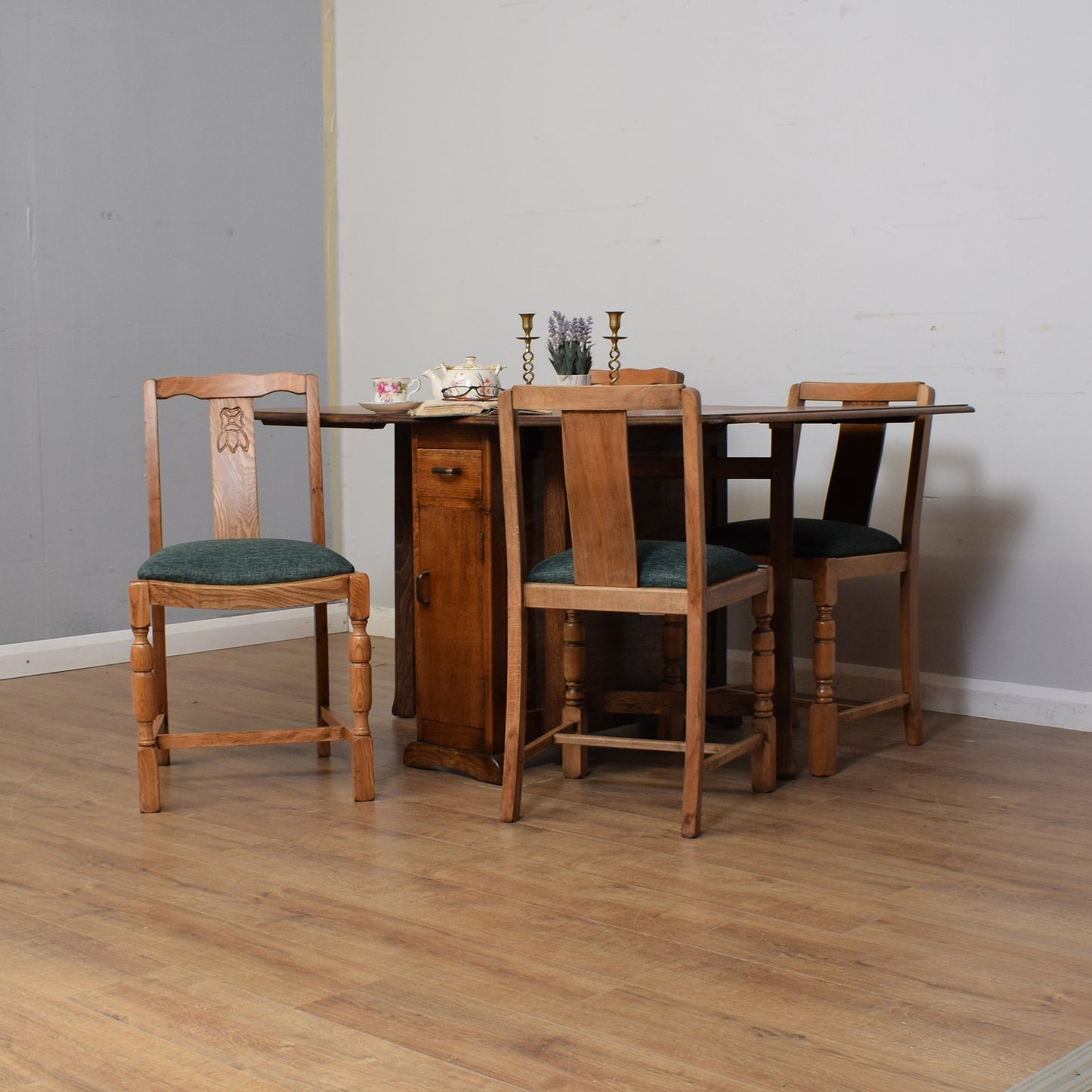 Oak Drop-Leaf Table & Four Chairs