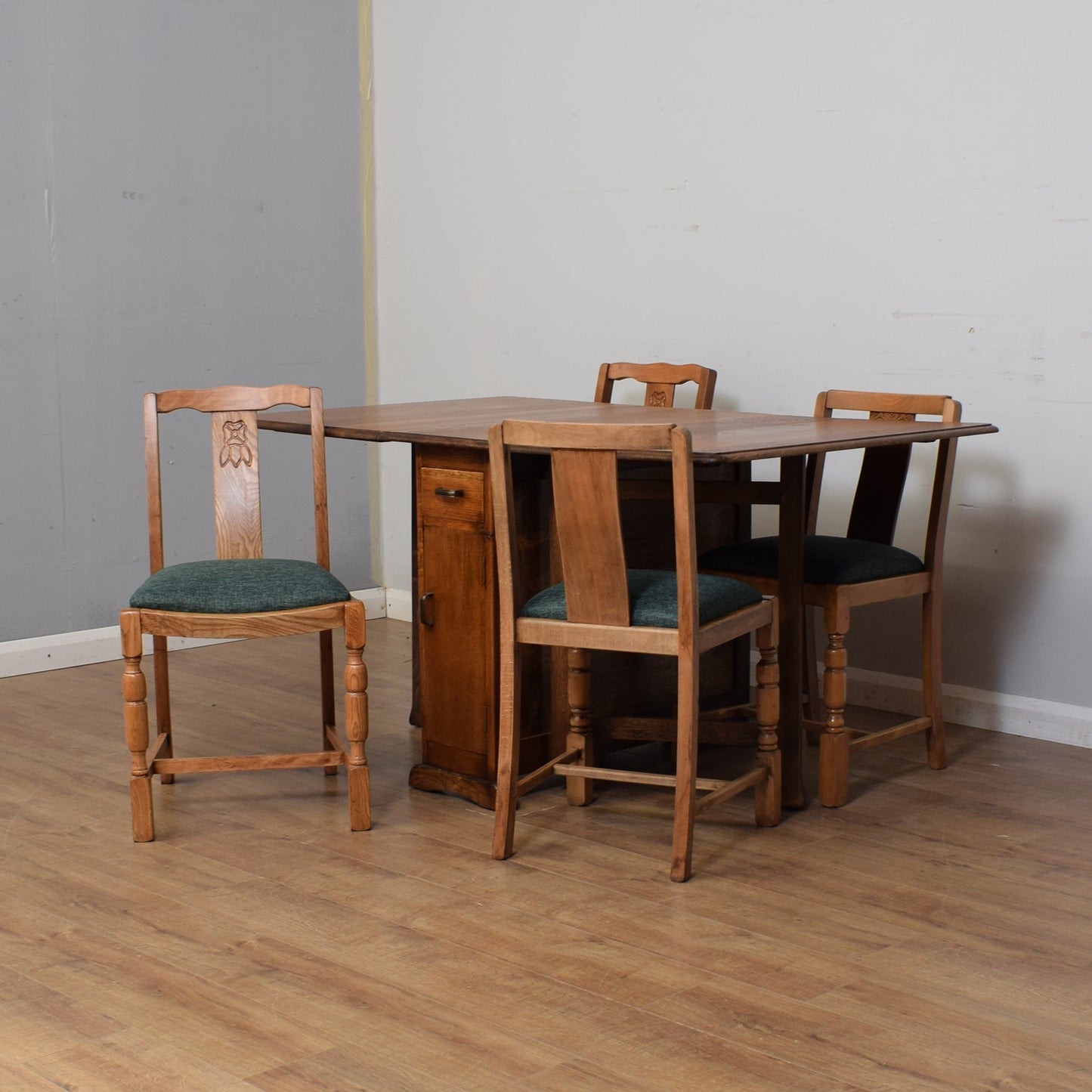 Oak Drop-Leaf Table & Four Chairs