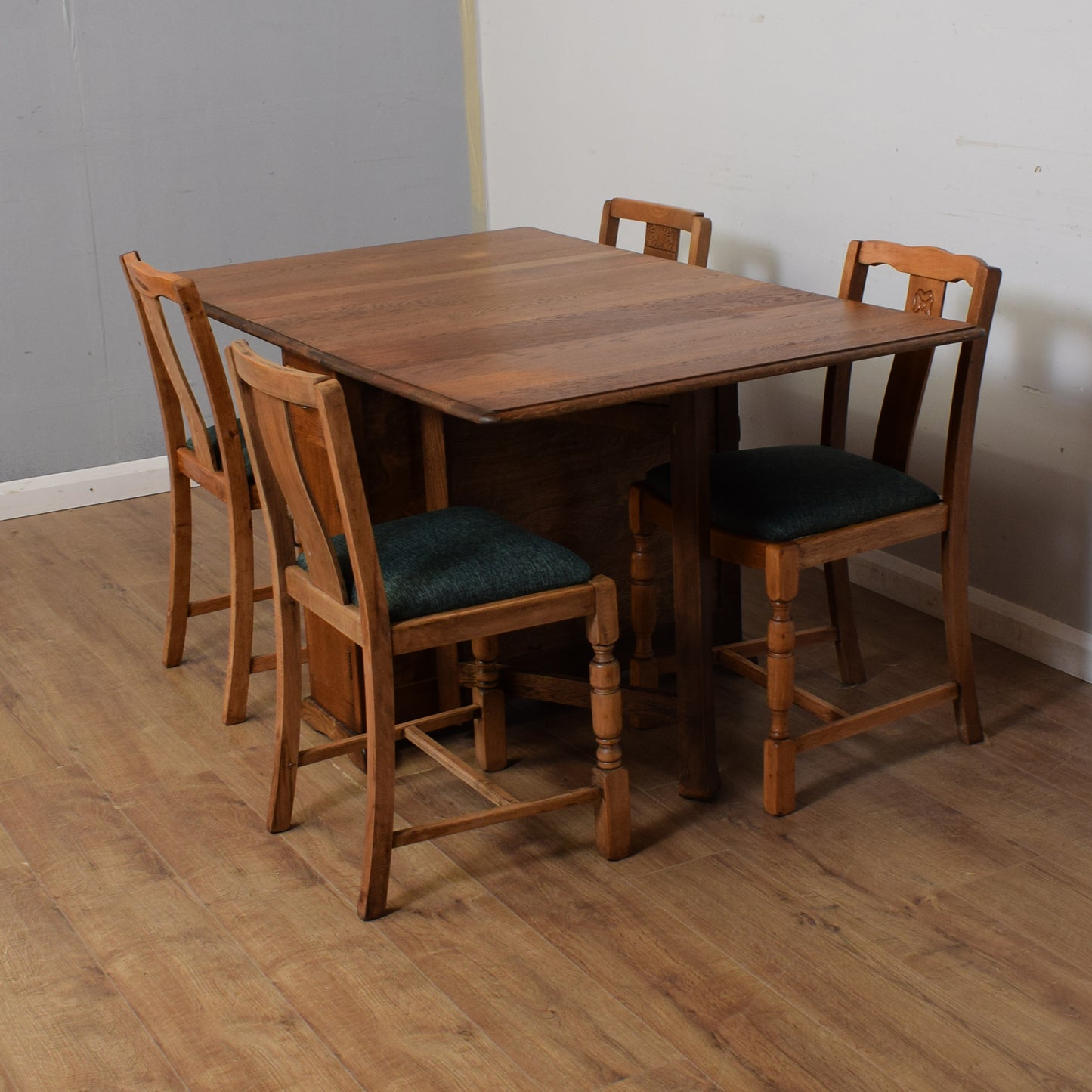 Oak Drop-Leaf Table & Four Chairs