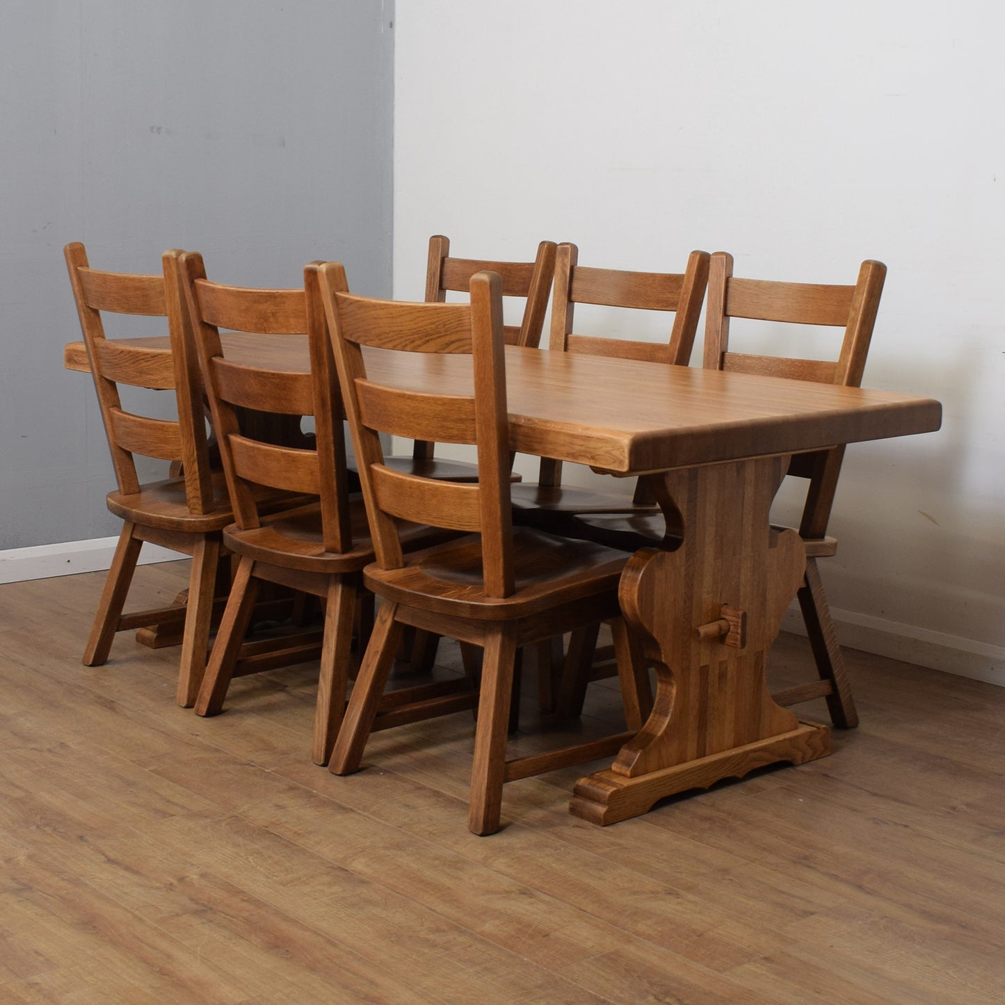 Solid Oak Dining Table And Six Chairs