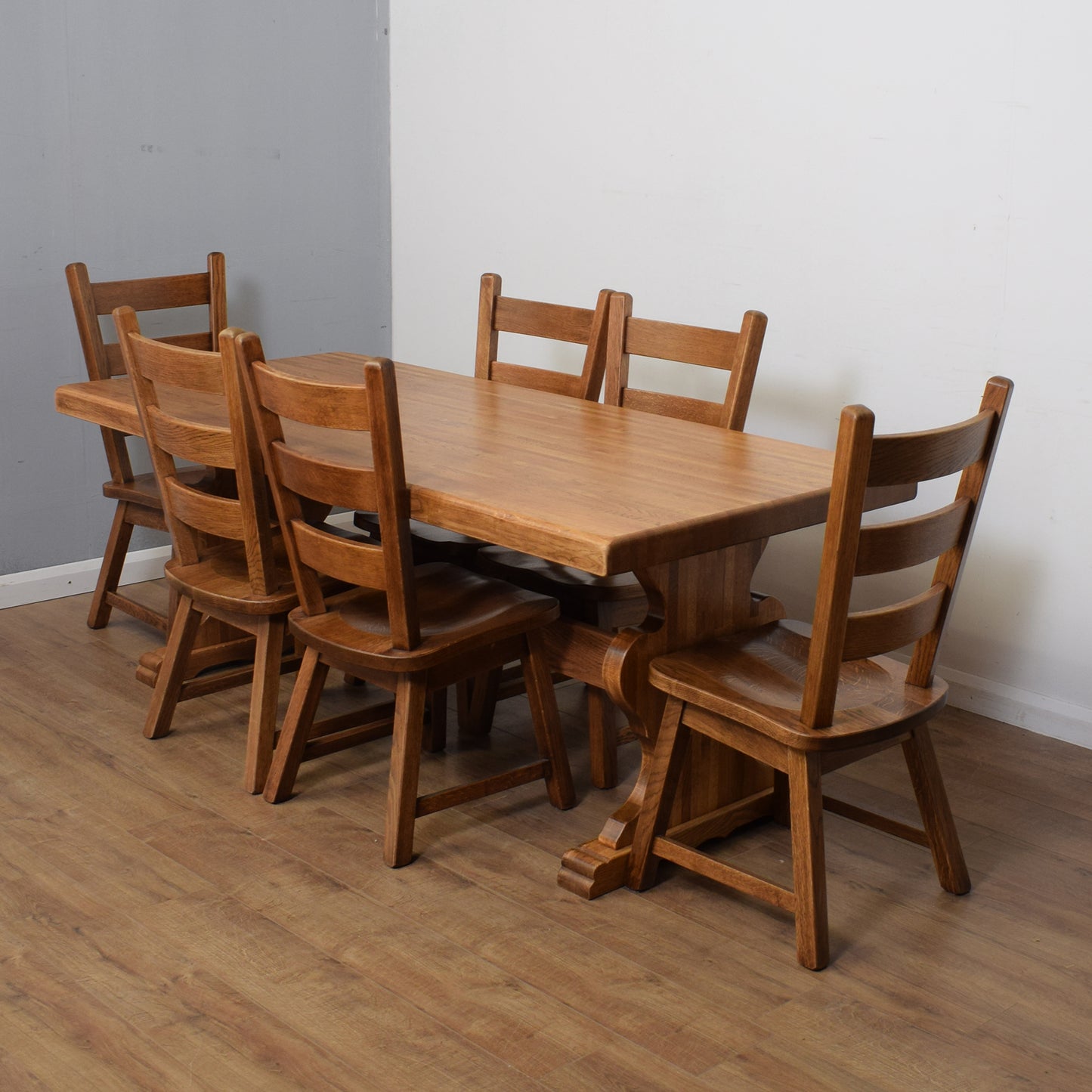 Solid Oak Dining Table And Six Chairs