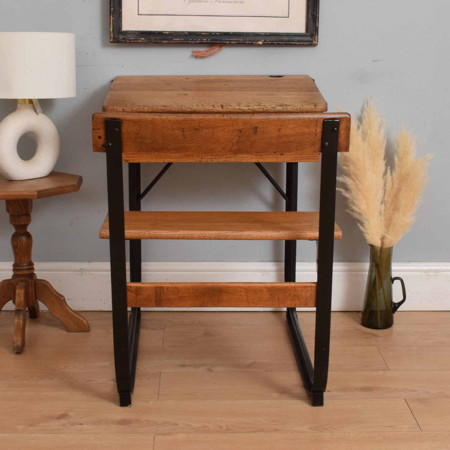 Vintage Oak/Metal School Desk