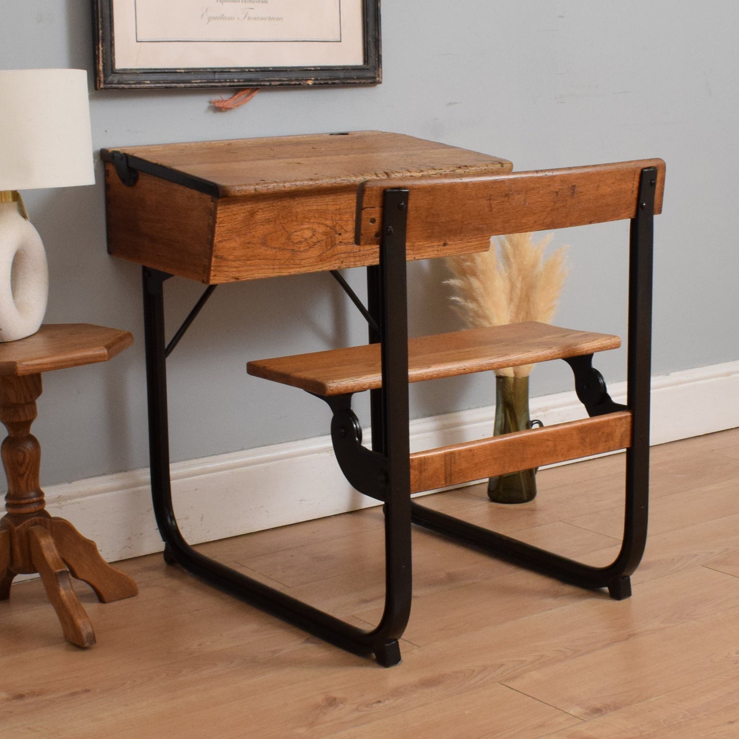 Vintage Oak/Metal School Desk