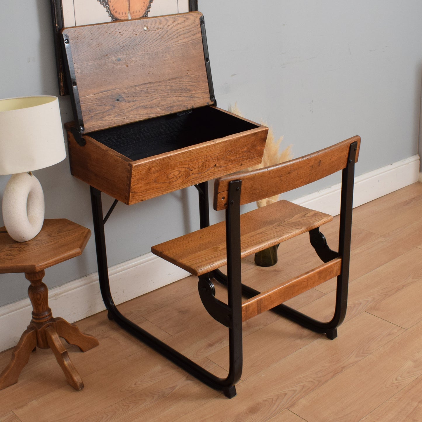 Vintage Oak/Metal School Desk
