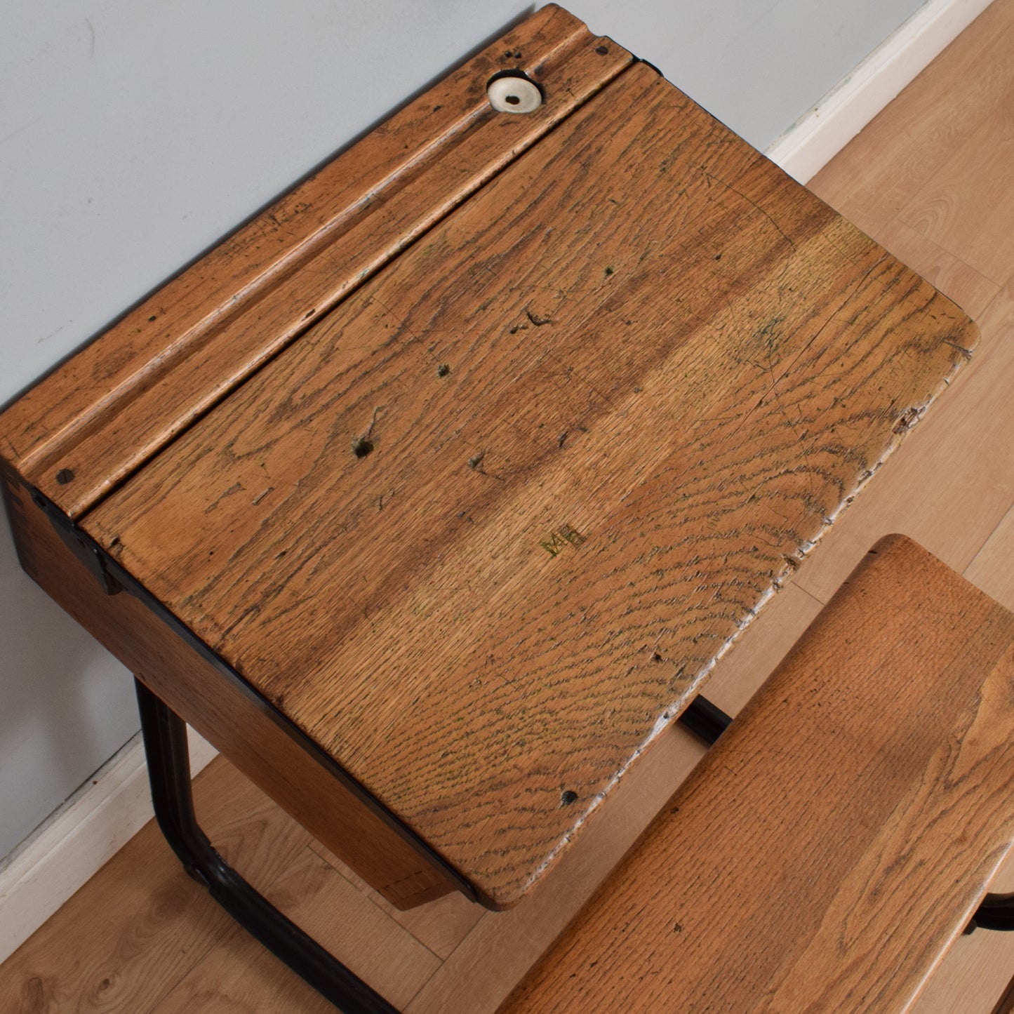 Vintage Oak/Metal School Desk
