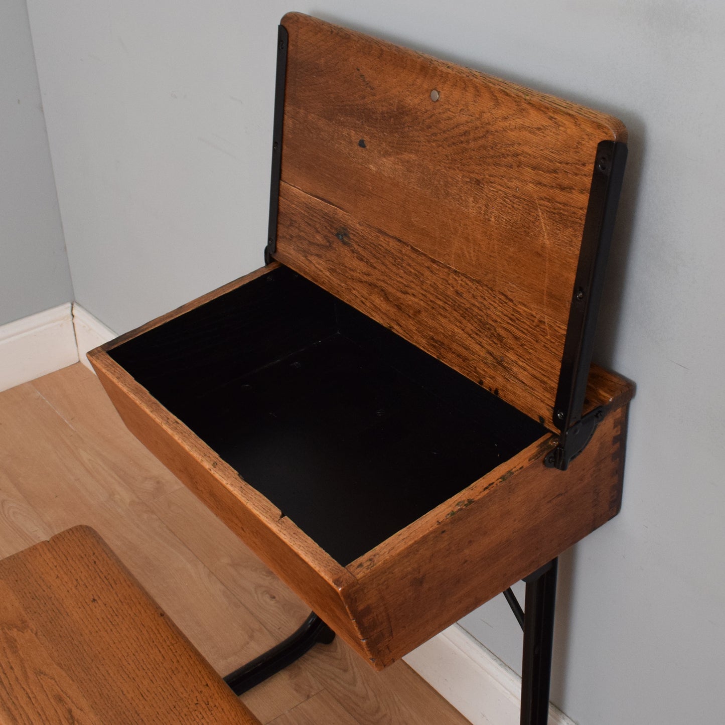 Vintage Oak/Metal School Desk