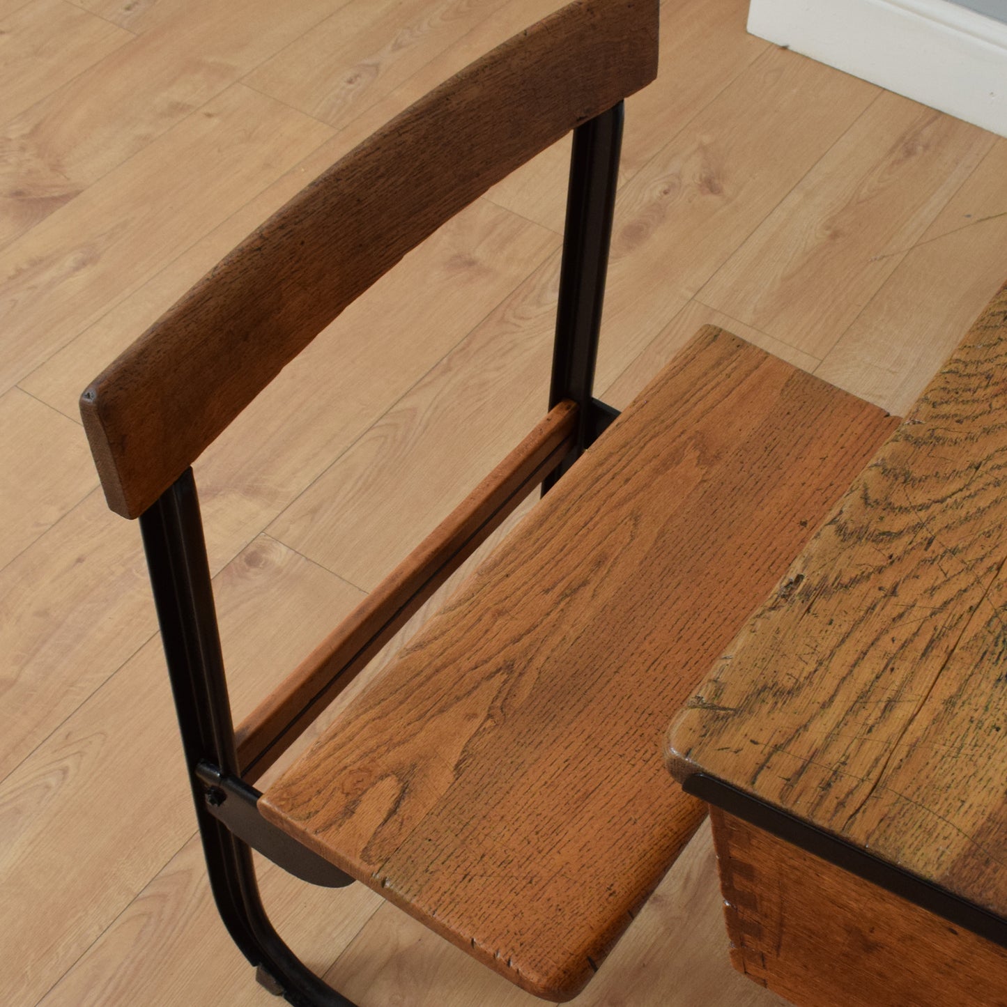 Vintage Oak/Metal School Desk