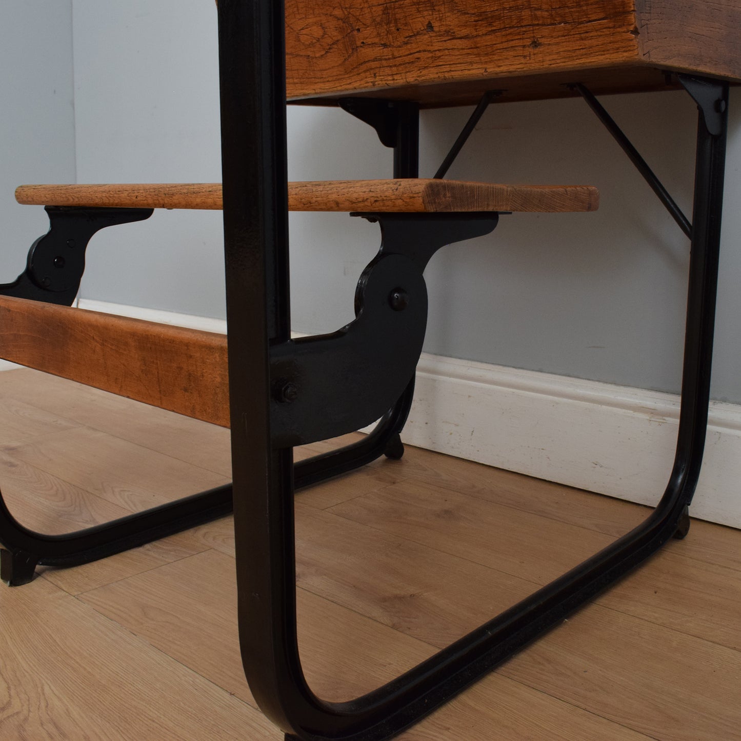 Vintage Oak/Metal School Desk