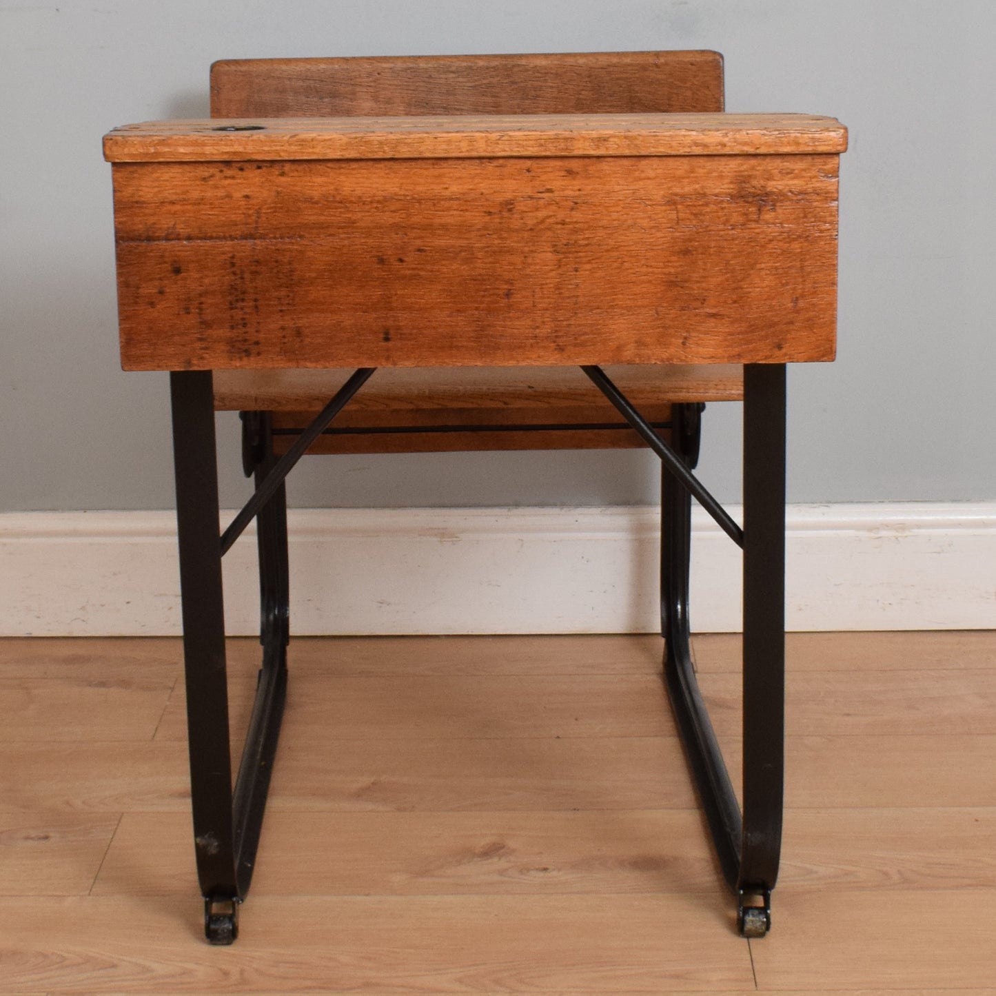 Vintage Oak/Metal School Desk