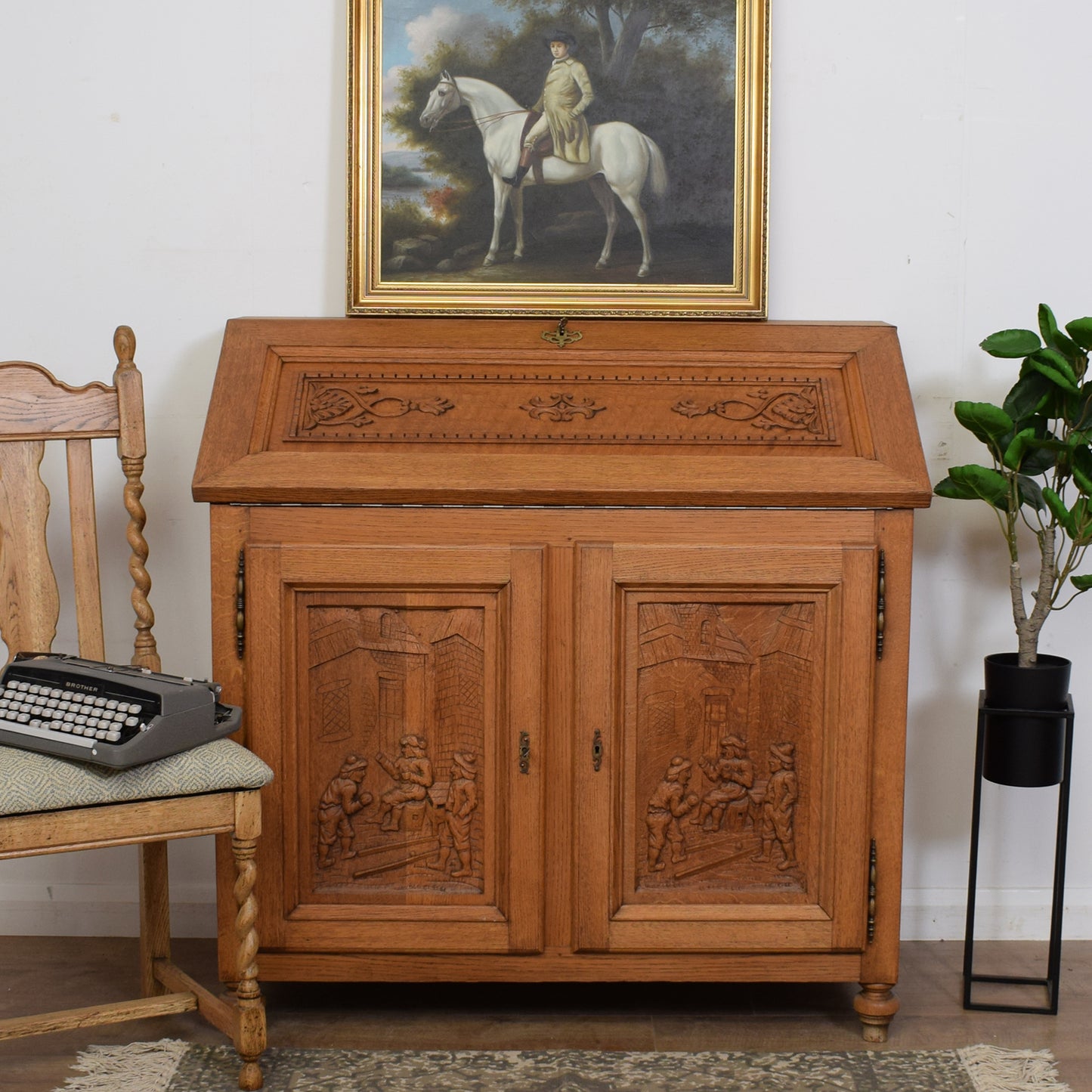 Restored Large Carved Oak Bureau