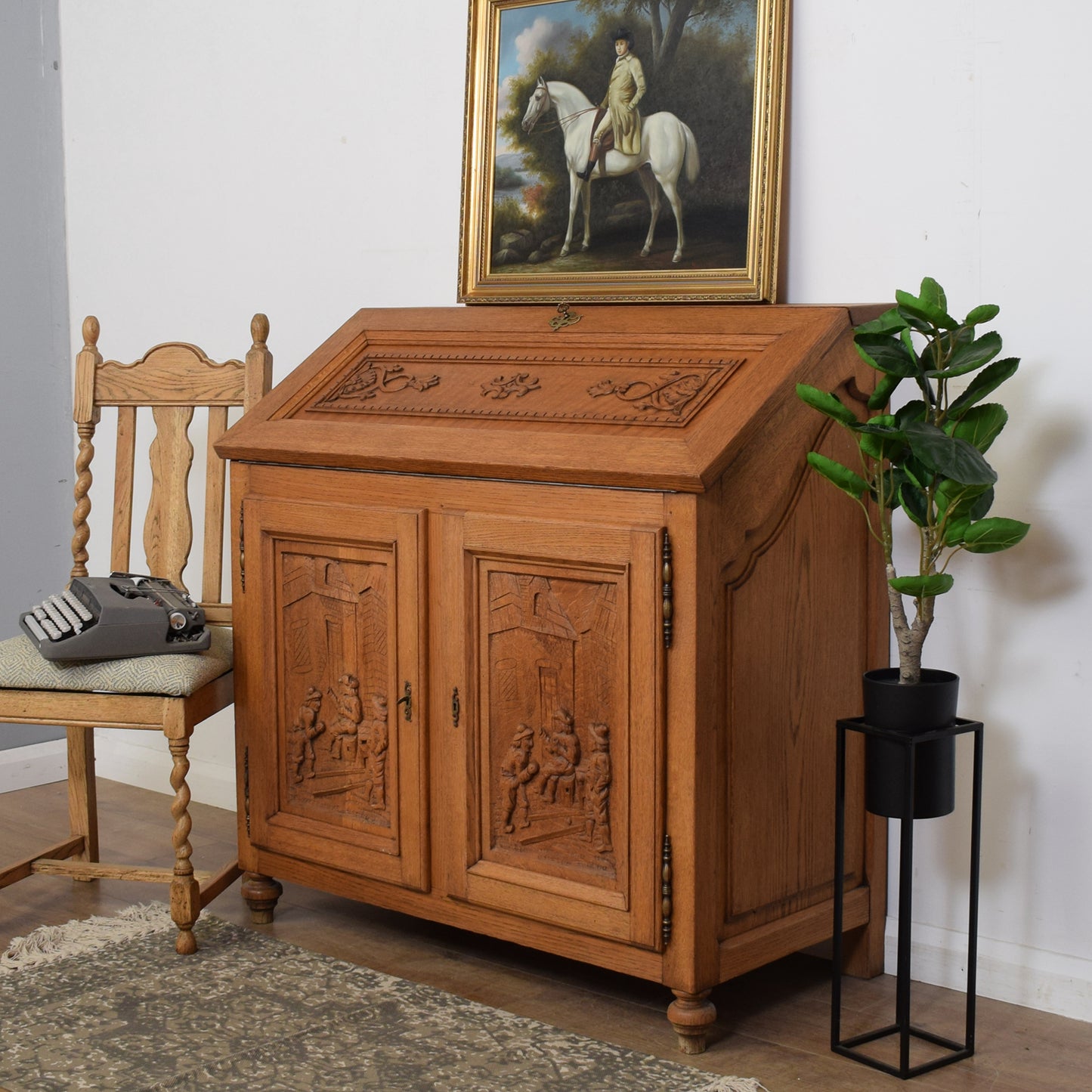 Restored Large Carved Oak Bureau