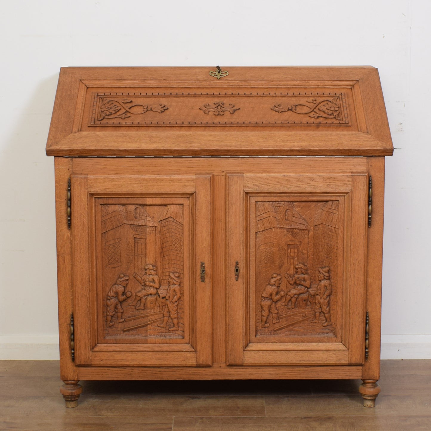 Restored Large Carved Oak Bureau