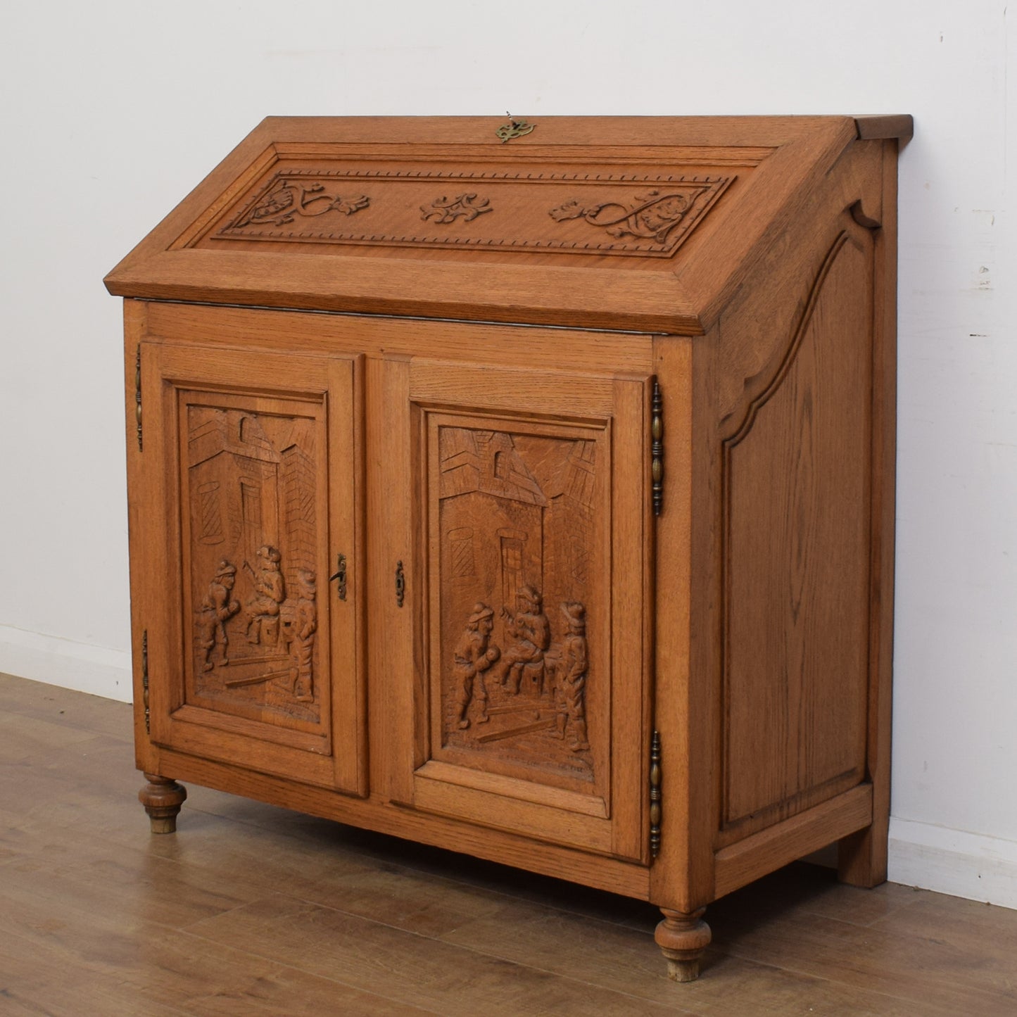 Restored Large Carved Oak Bureau
