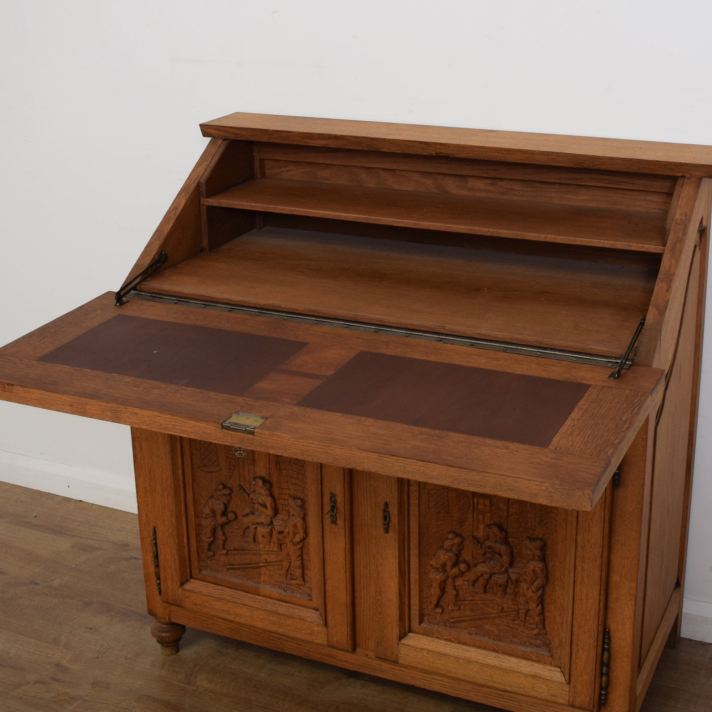 Restored Large Carved Oak Bureau