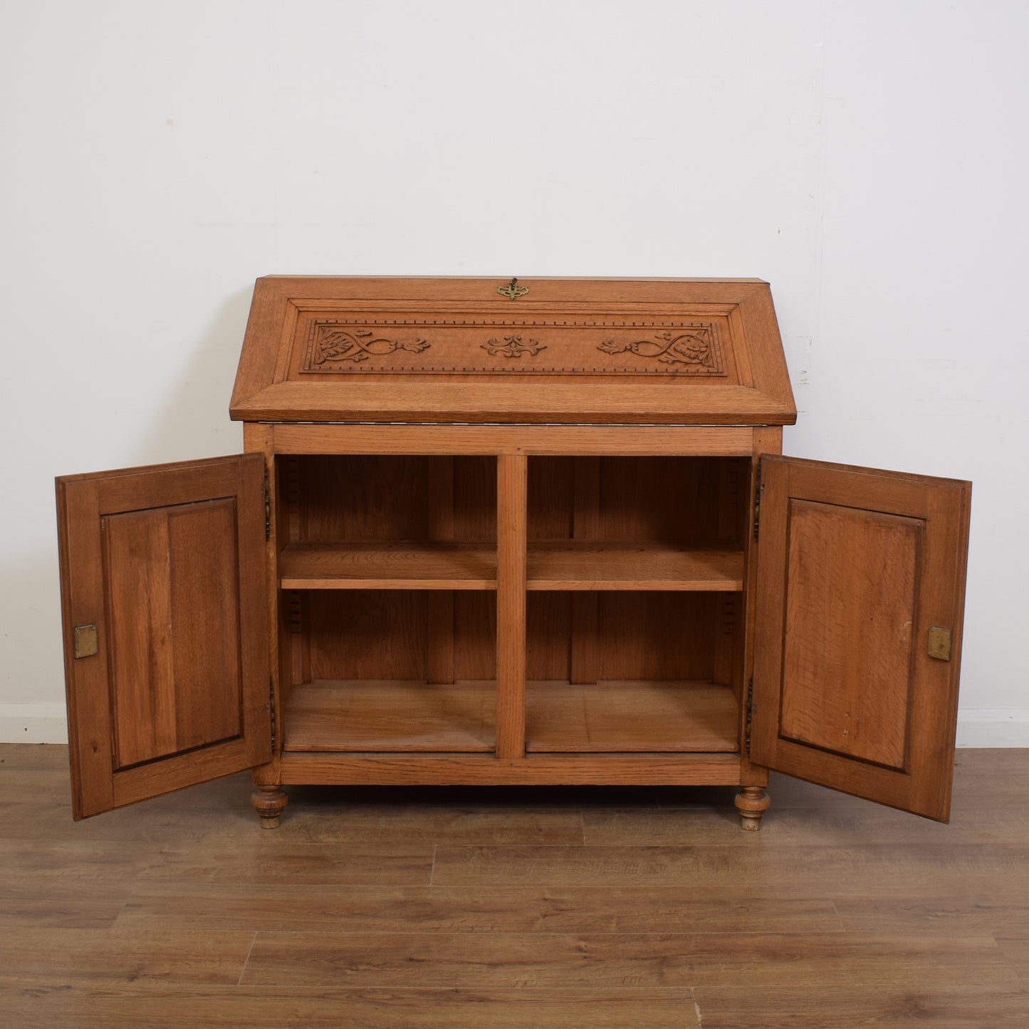Restored Large Carved Oak Bureau