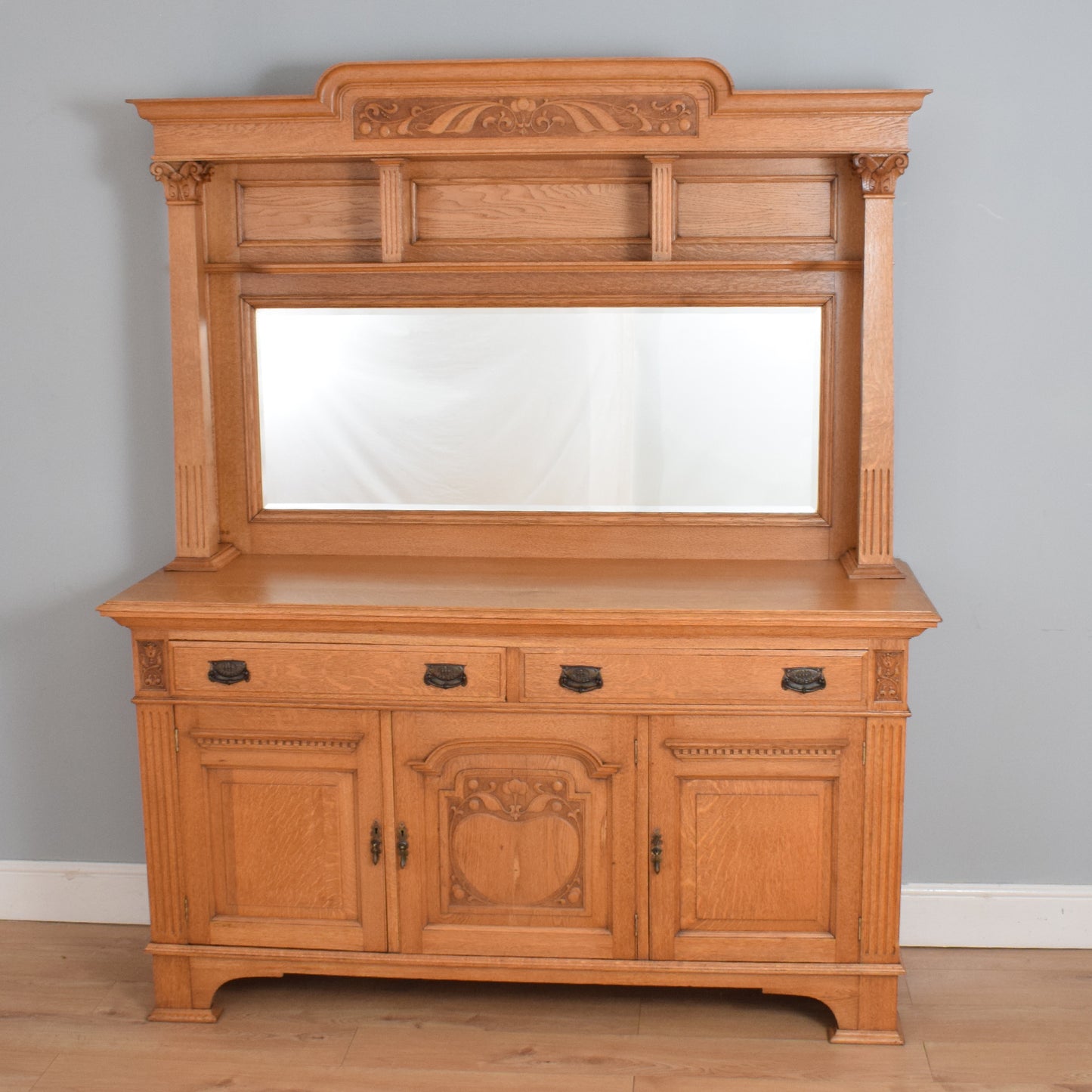 Large Oak Mirrored Sideboard