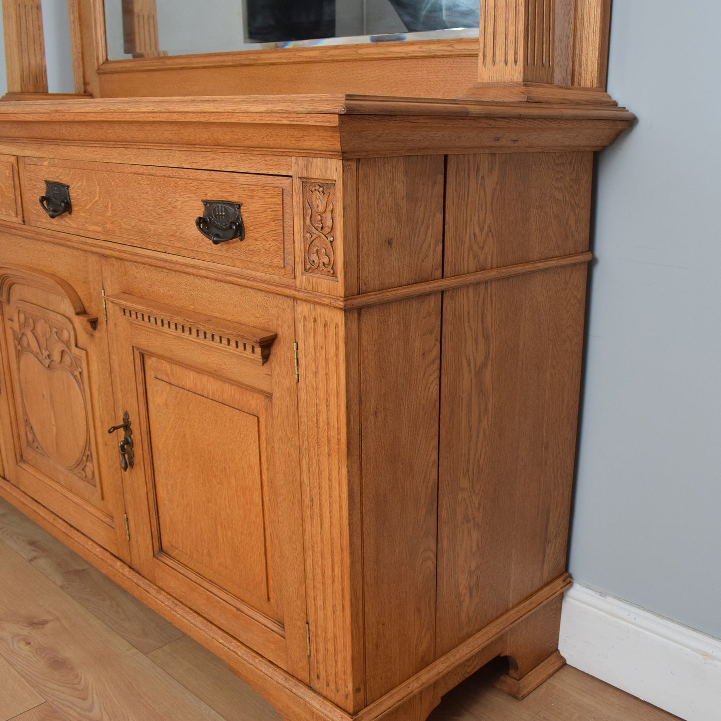 Large Oak Mirrored Sideboard