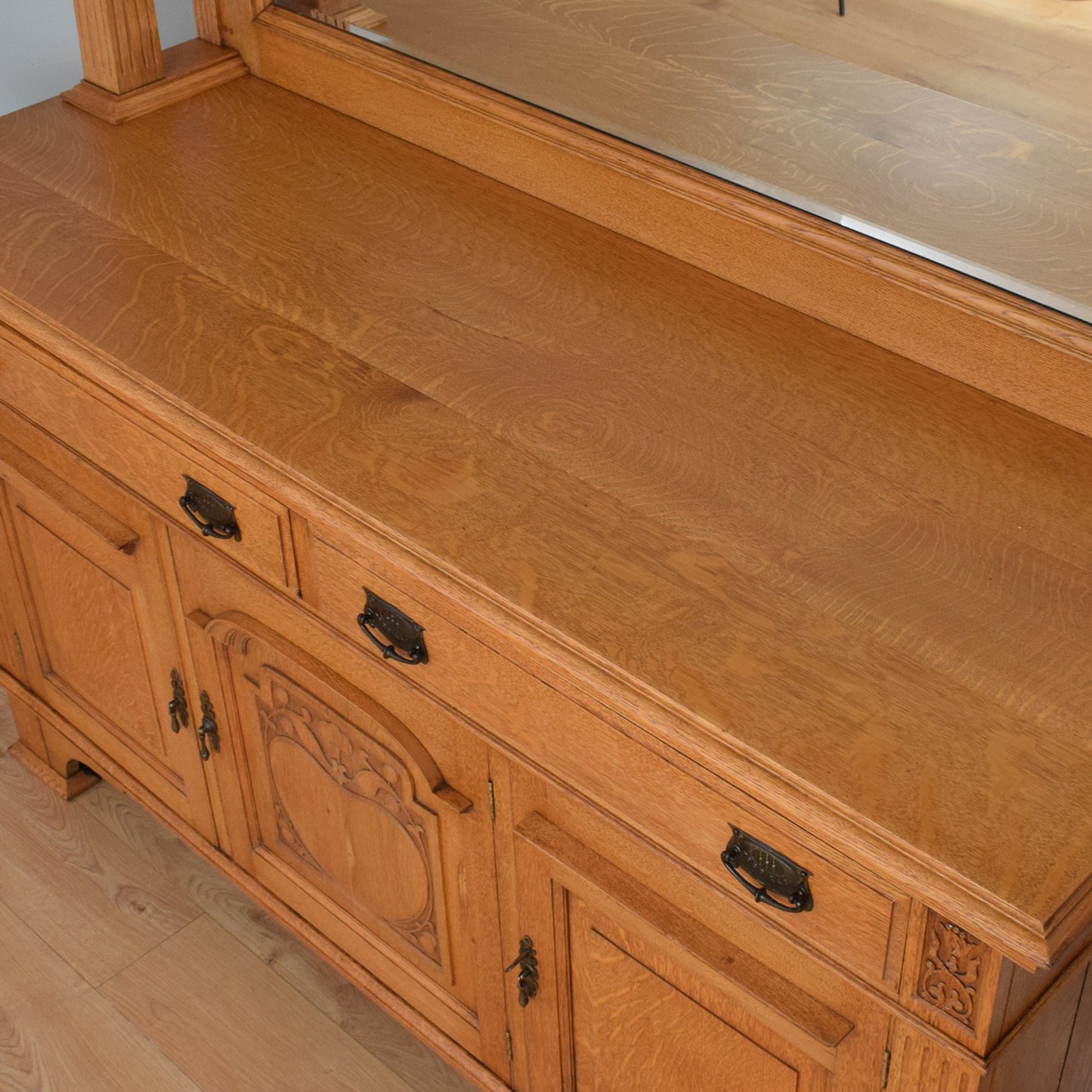 Large Oak Mirrored Sideboard