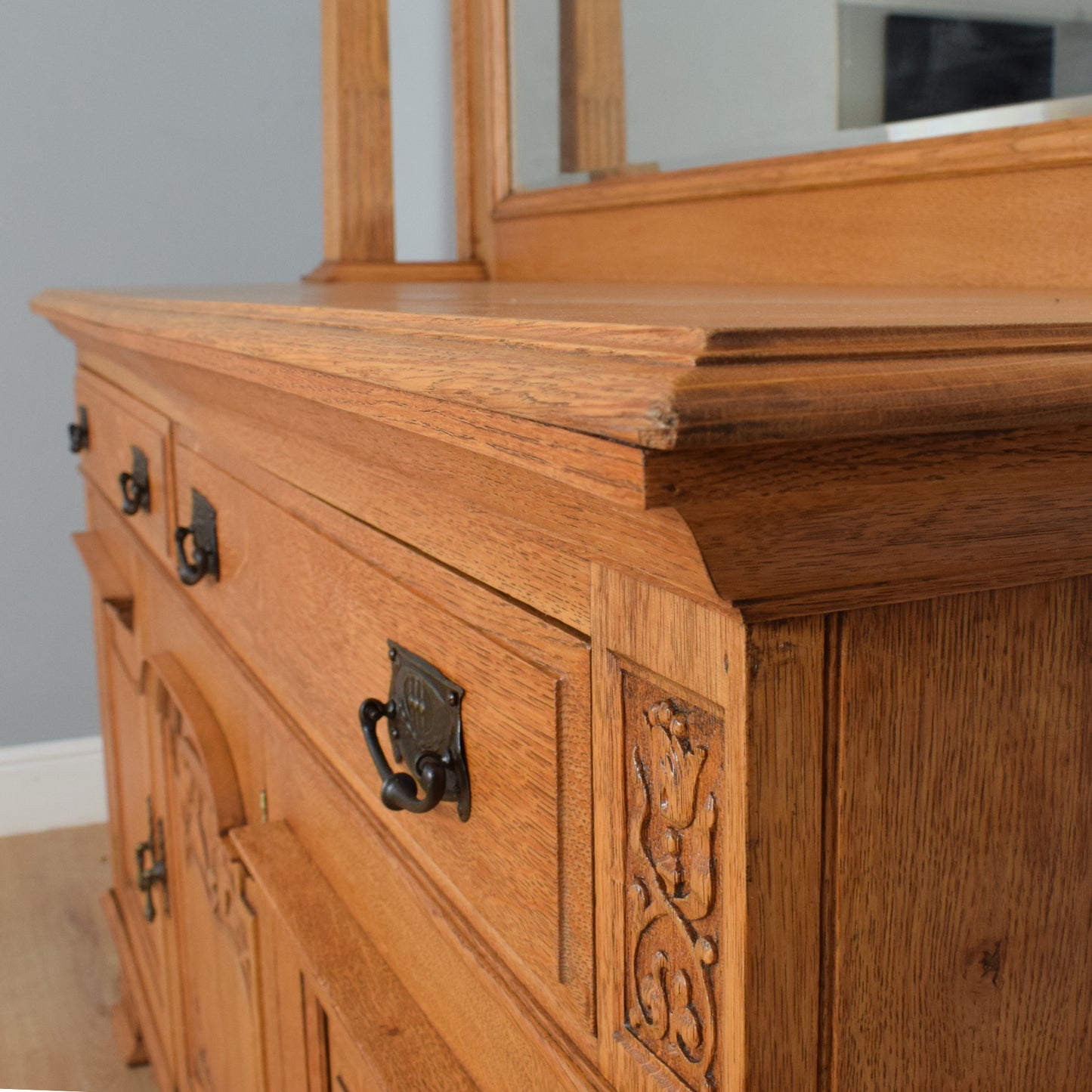 Large Oak Mirrored Sideboard