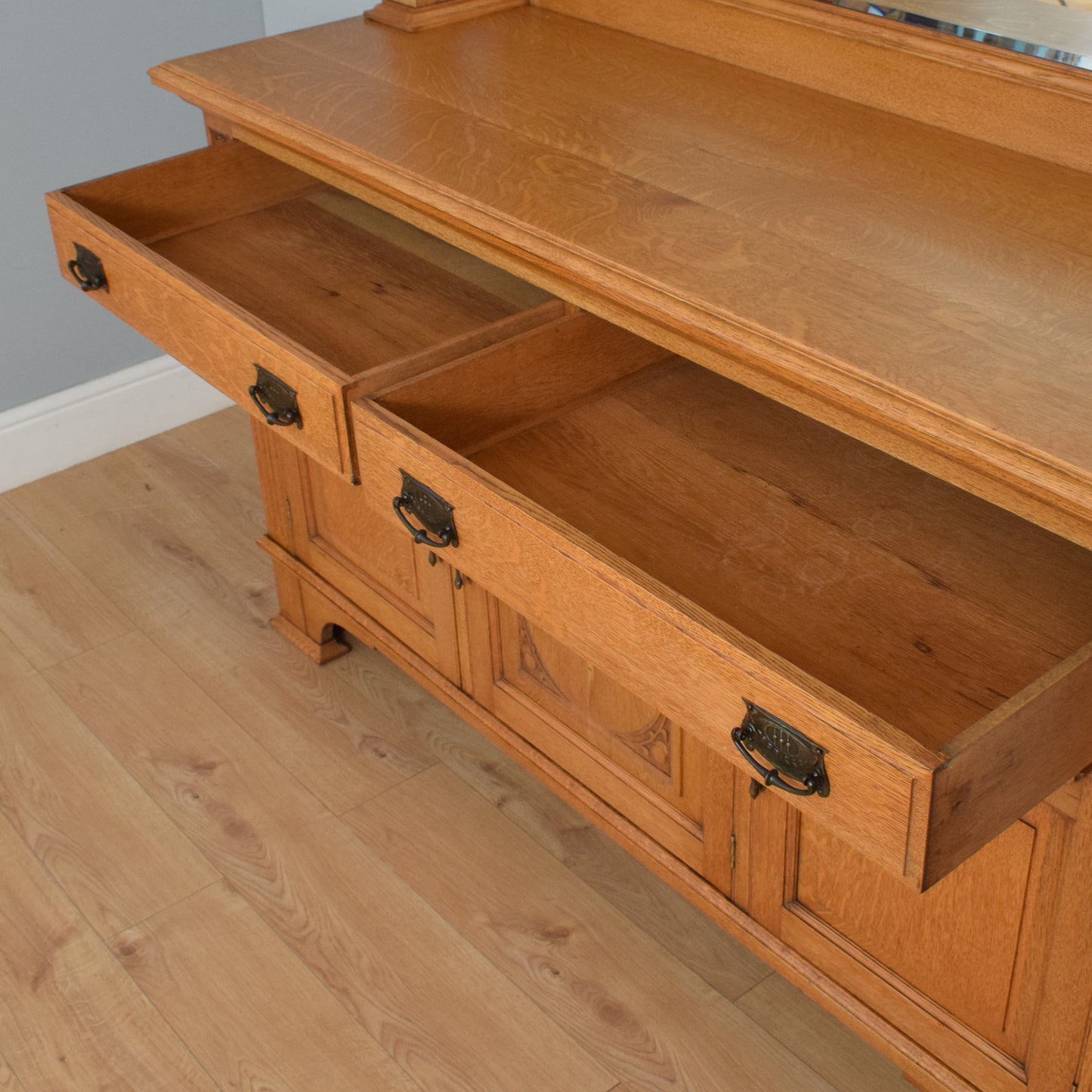 Large Oak Mirrored Sideboard