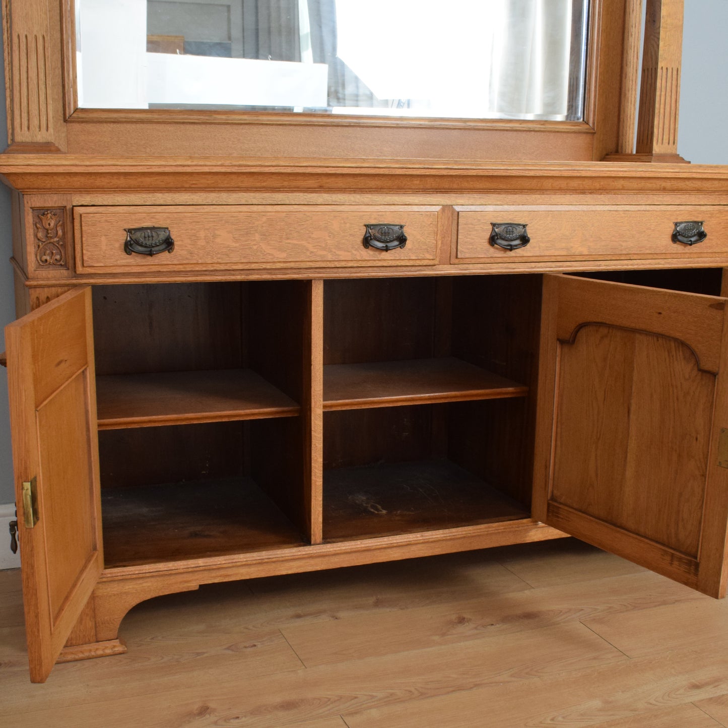 Large Oak Mirrored Sideboard