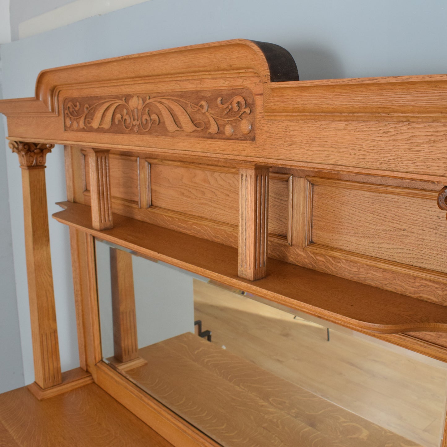 Large Oak Mirrored Sideboard
