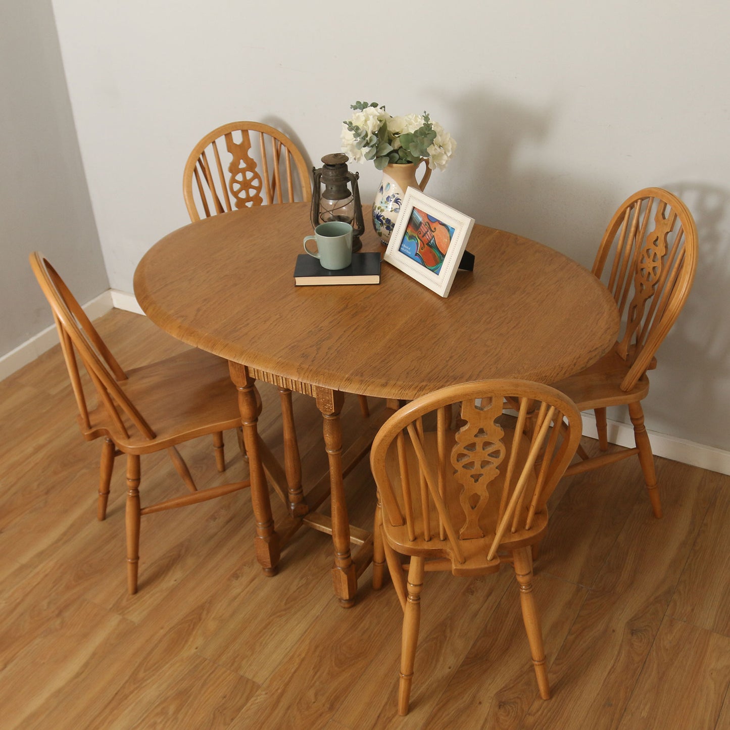 Drop-Leaf Table And Four Wheelback Chairs