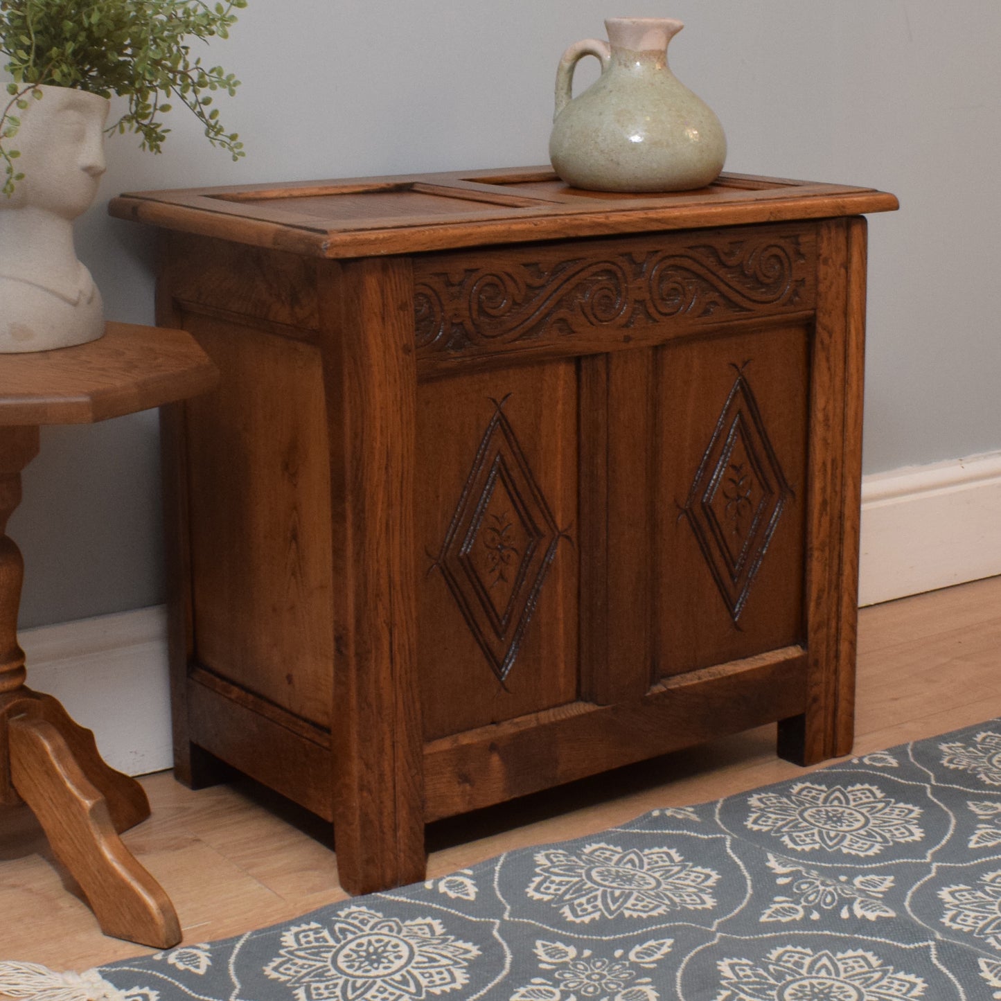 Small Carved Oak Blanket Box