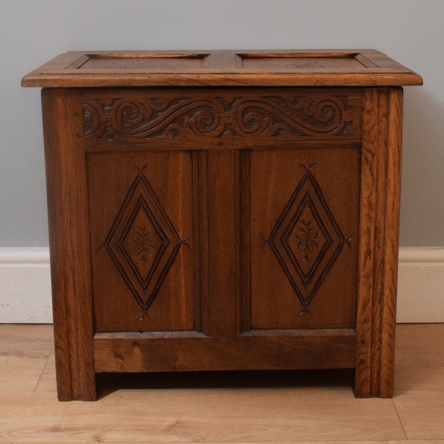 Small Carved Oak Blanket Box