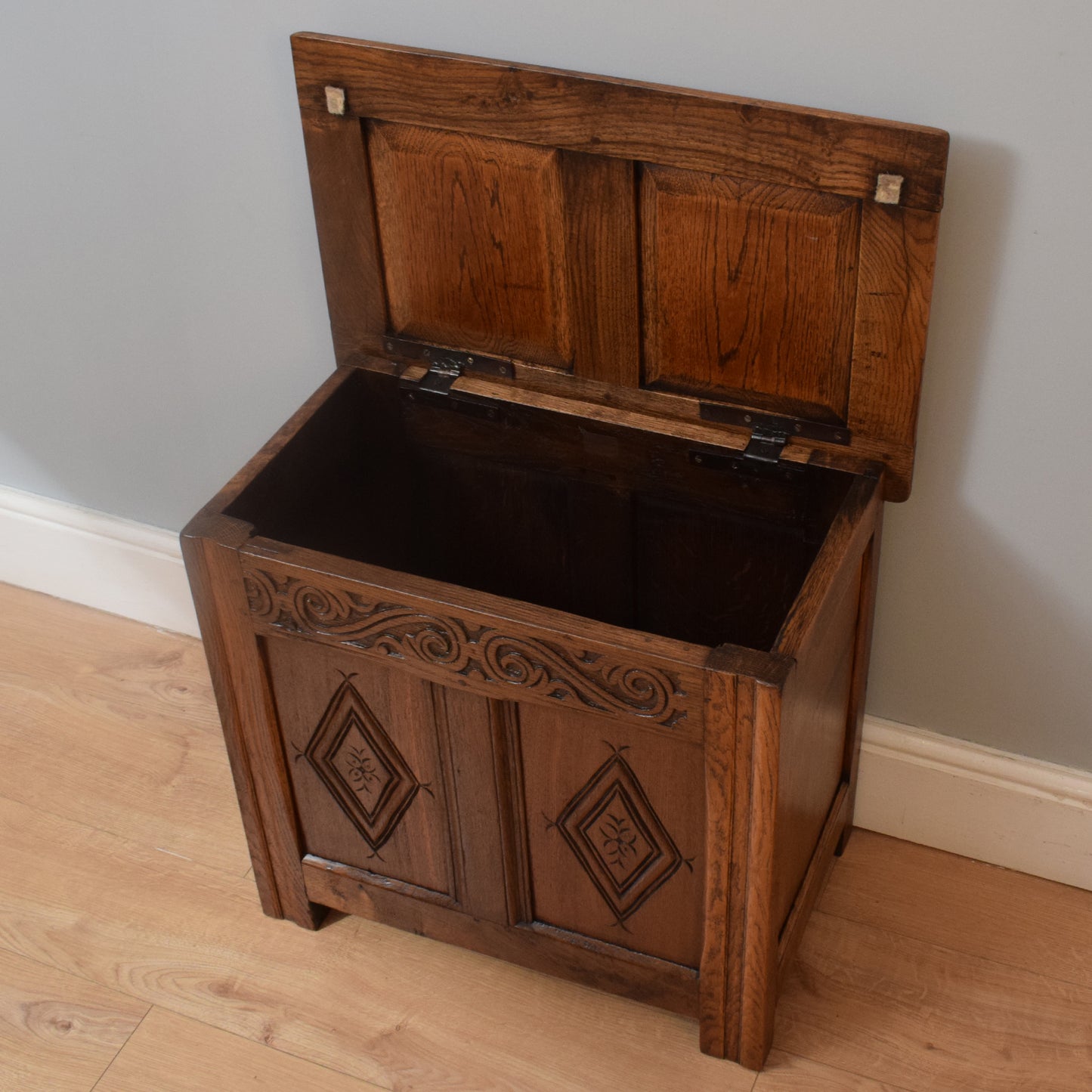 Small Carved Oak Blanket Box