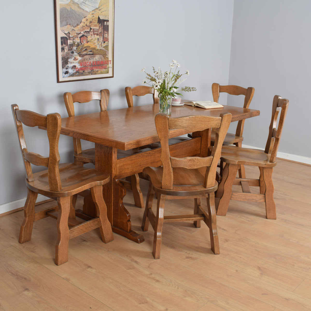 Solid Oak Table And Six Chairs