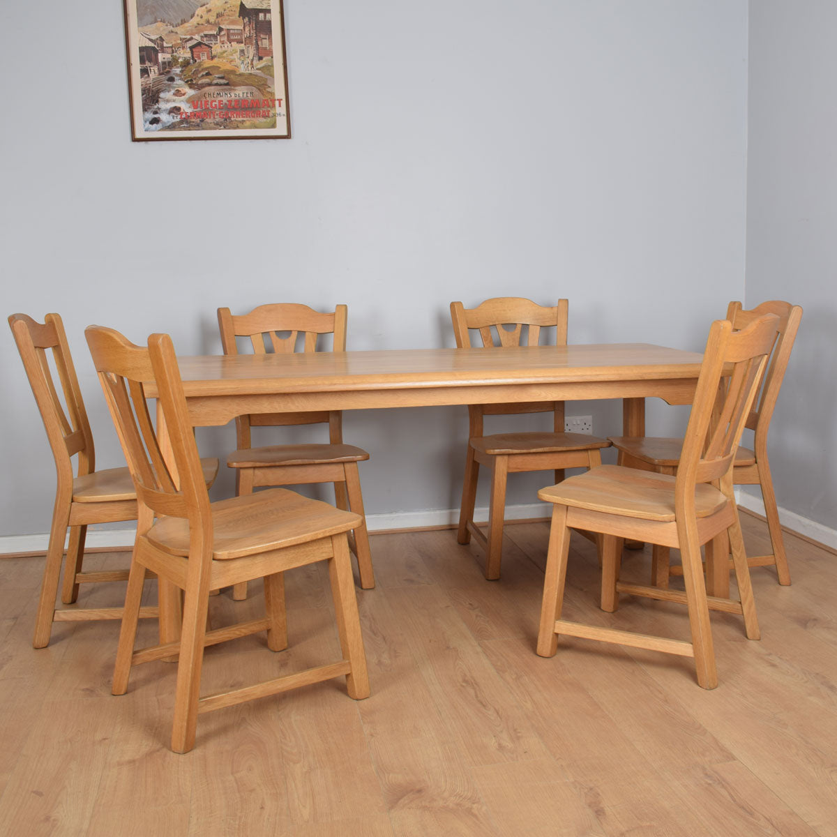 Dutch oak table and six chairs