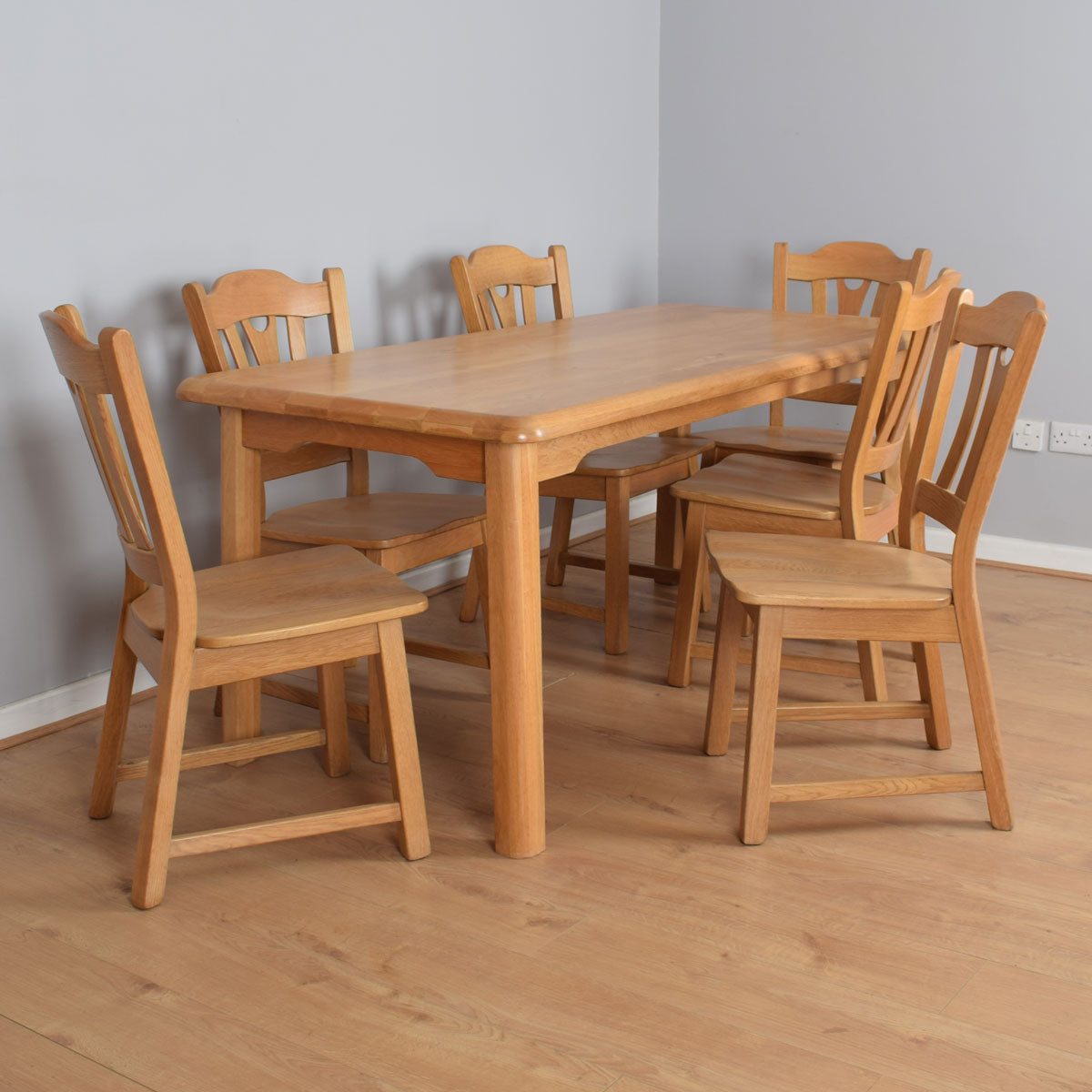 Dutch oak table and six chairs