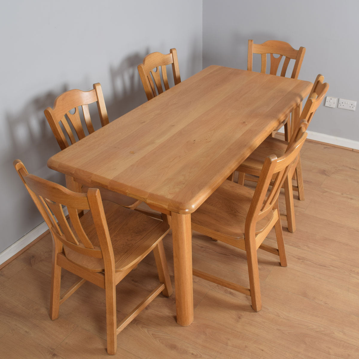 Dutch oak table and six chairs