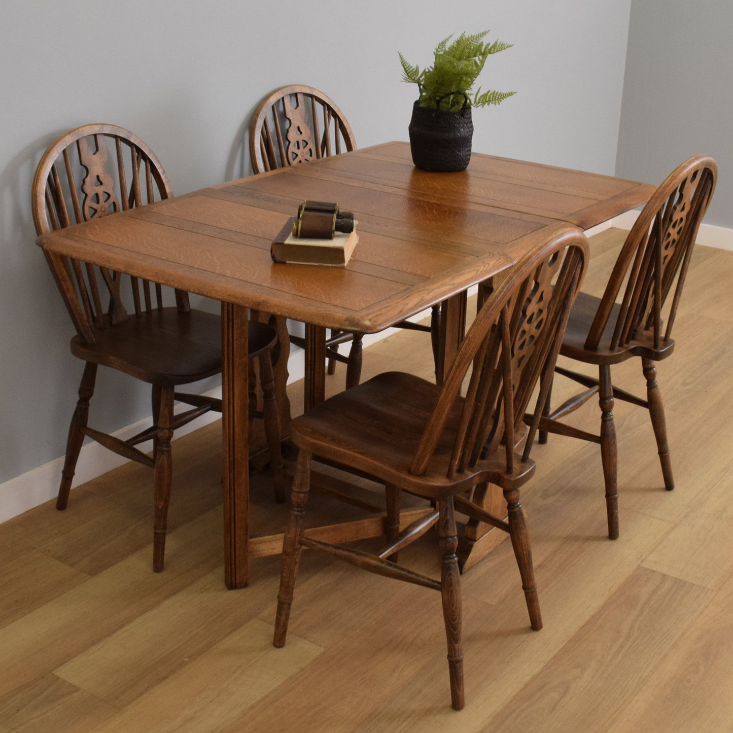 Drop-Leaf Table with Four Wheel-Back Chairs