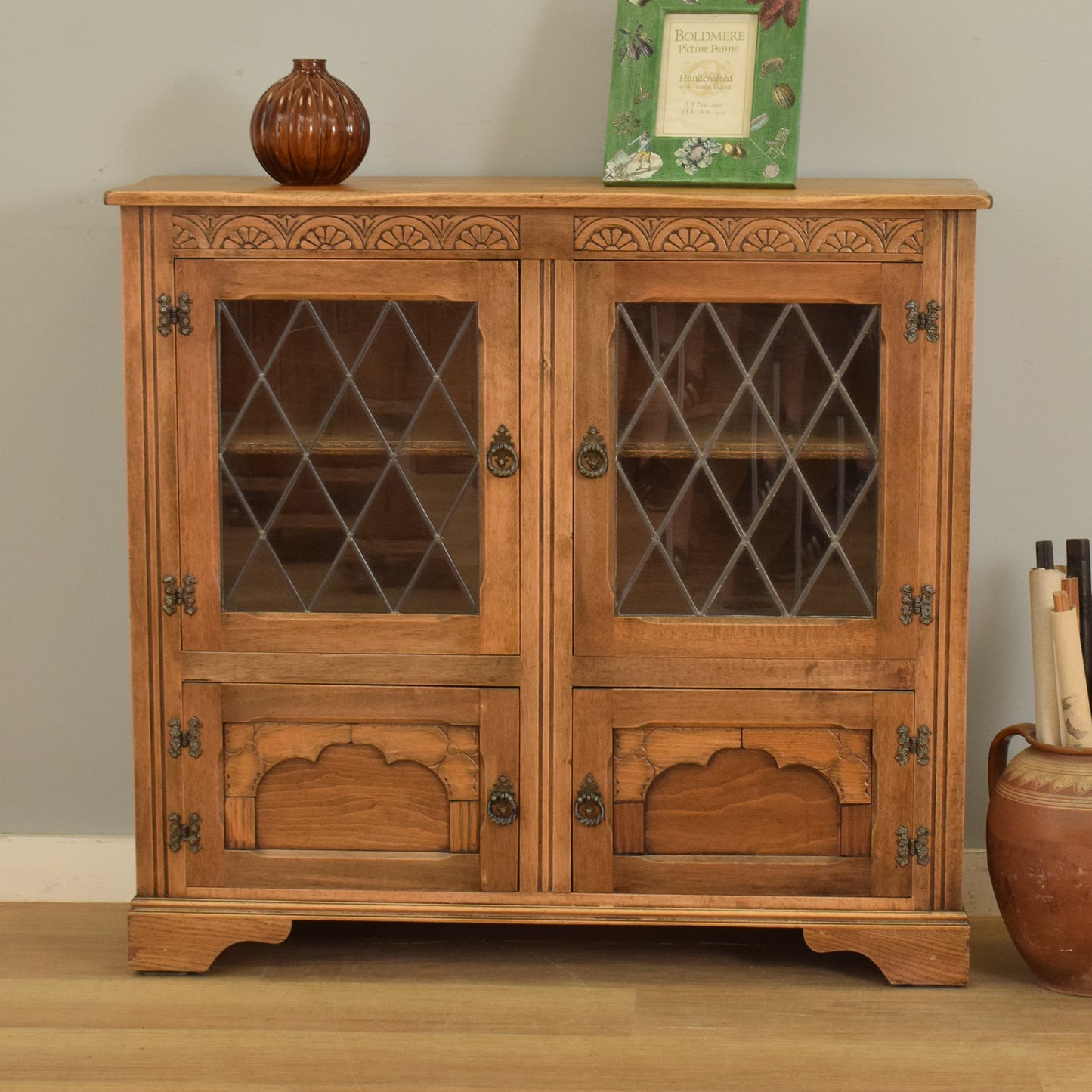 Glazed Oak Veneer Bookcase