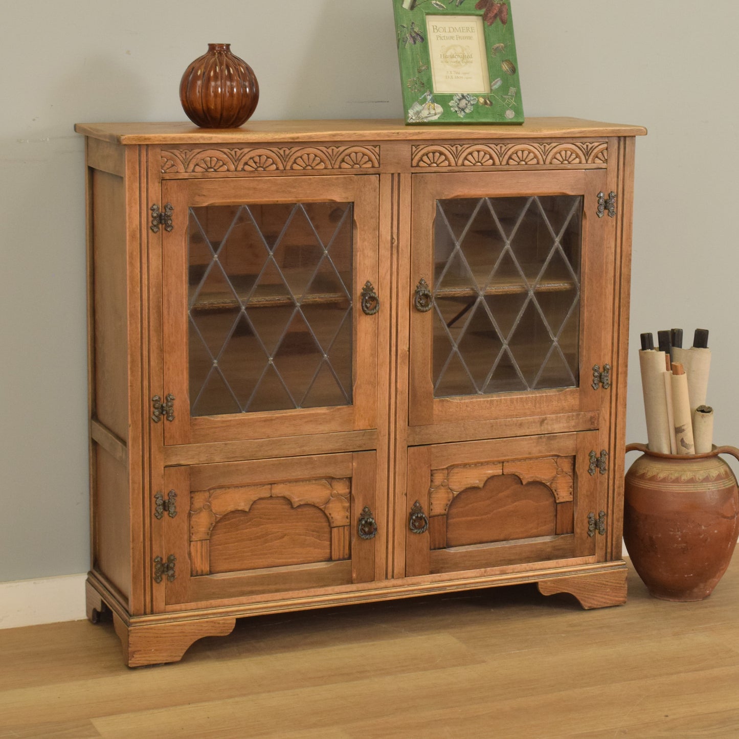 Glazed Oak Veneer Bookcase