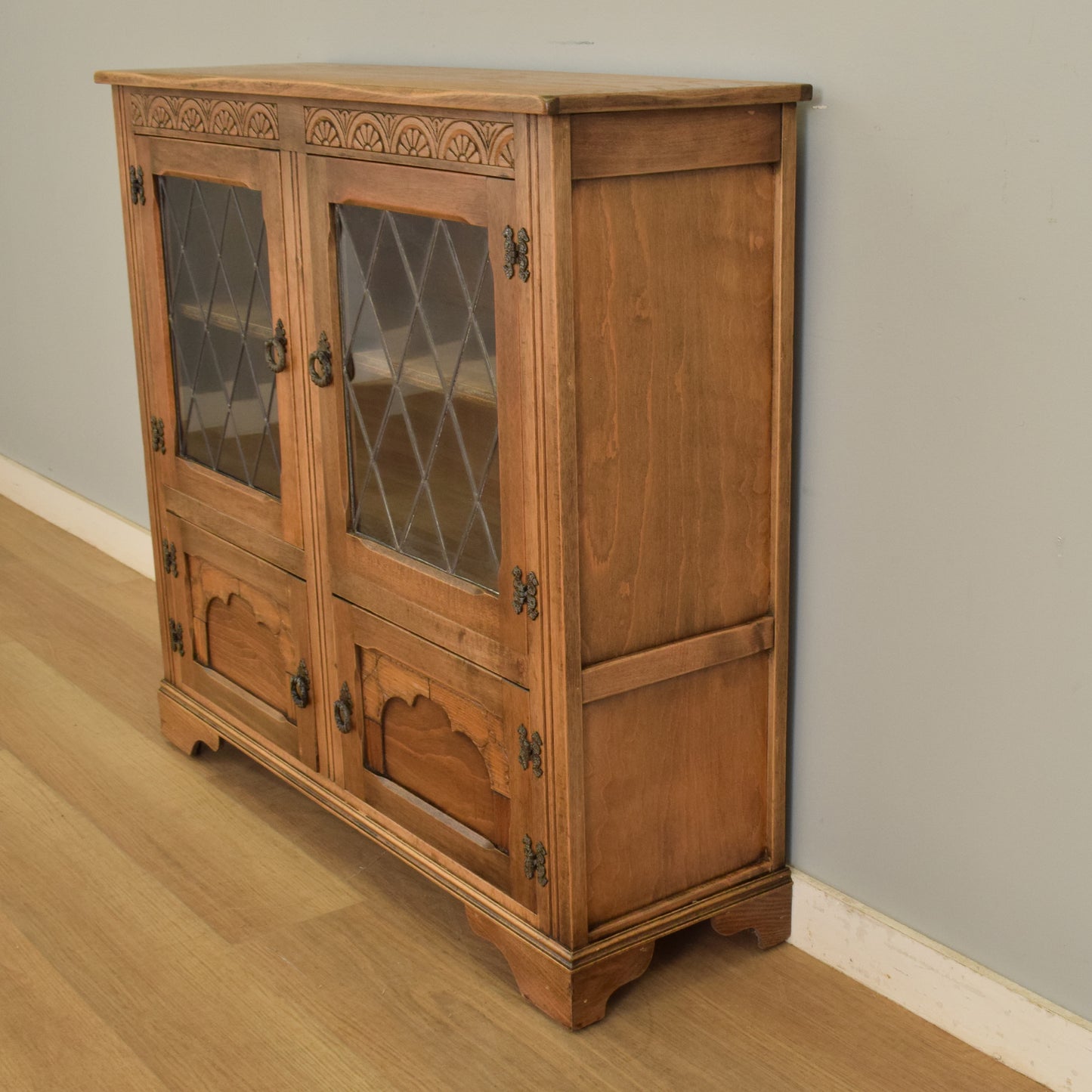 Glazed Oak Veneer Bookcase