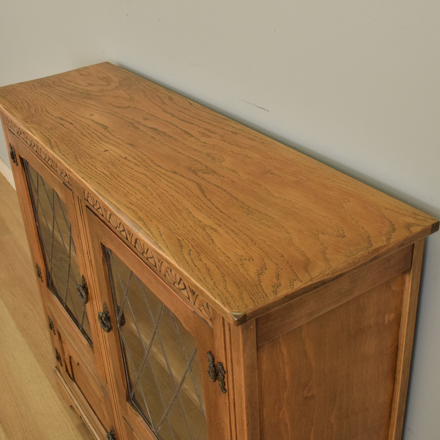 Glazed Oak Veneer Bookcase