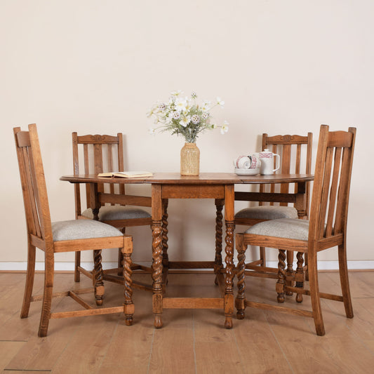 Oak Barley Twist Dining Table with Four Chairs