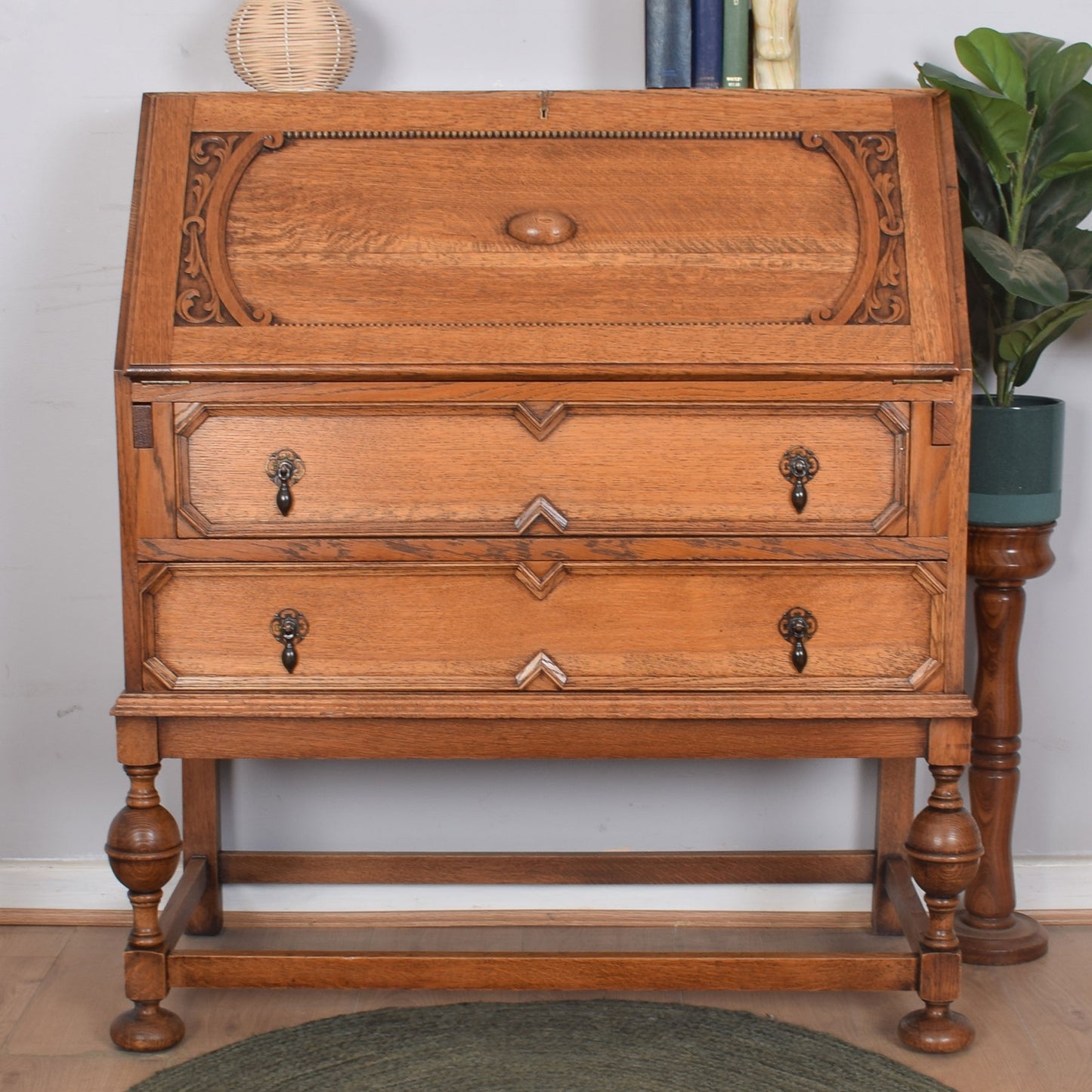 Ornate Oak Writing Bureau