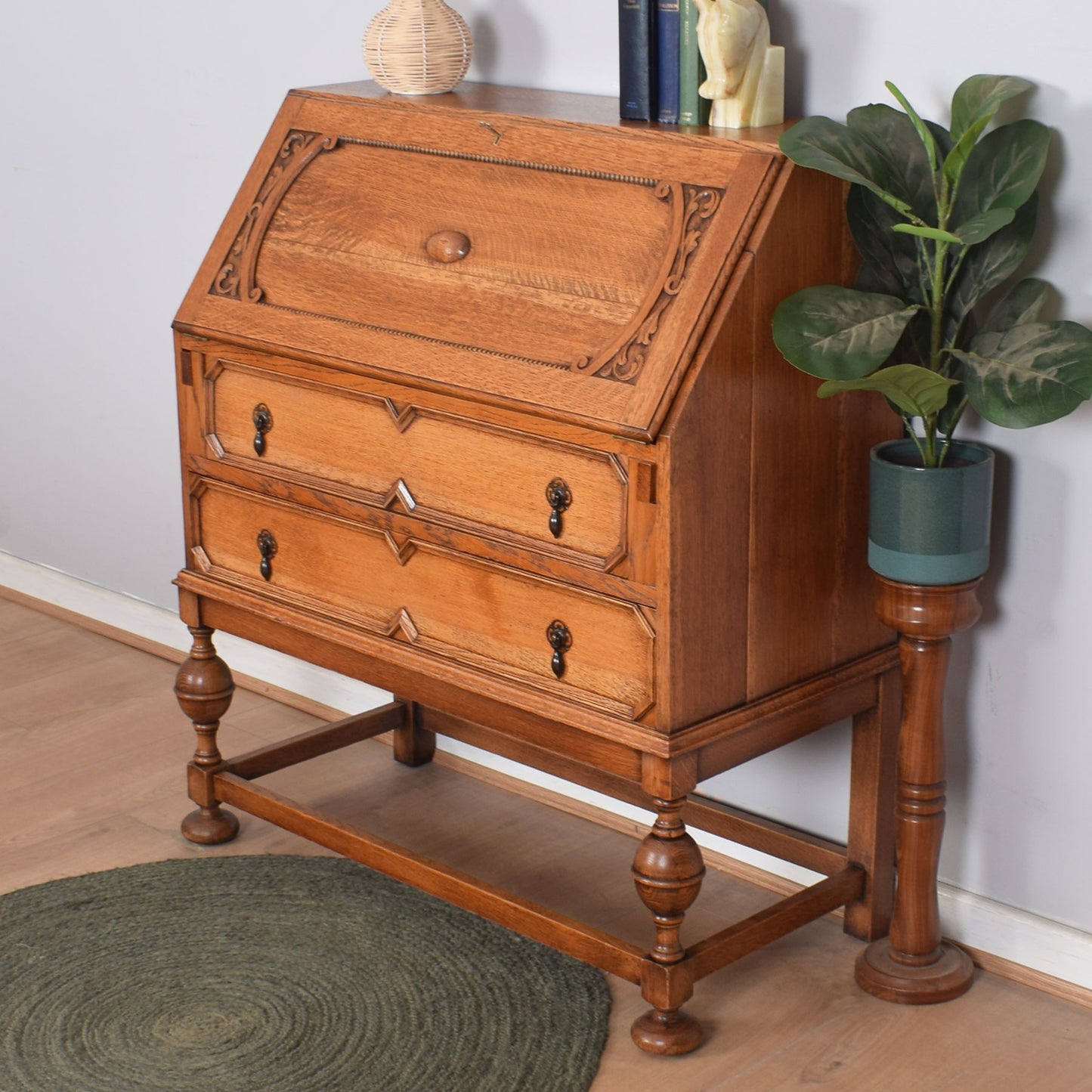 Ornate Oak Writing Bureau